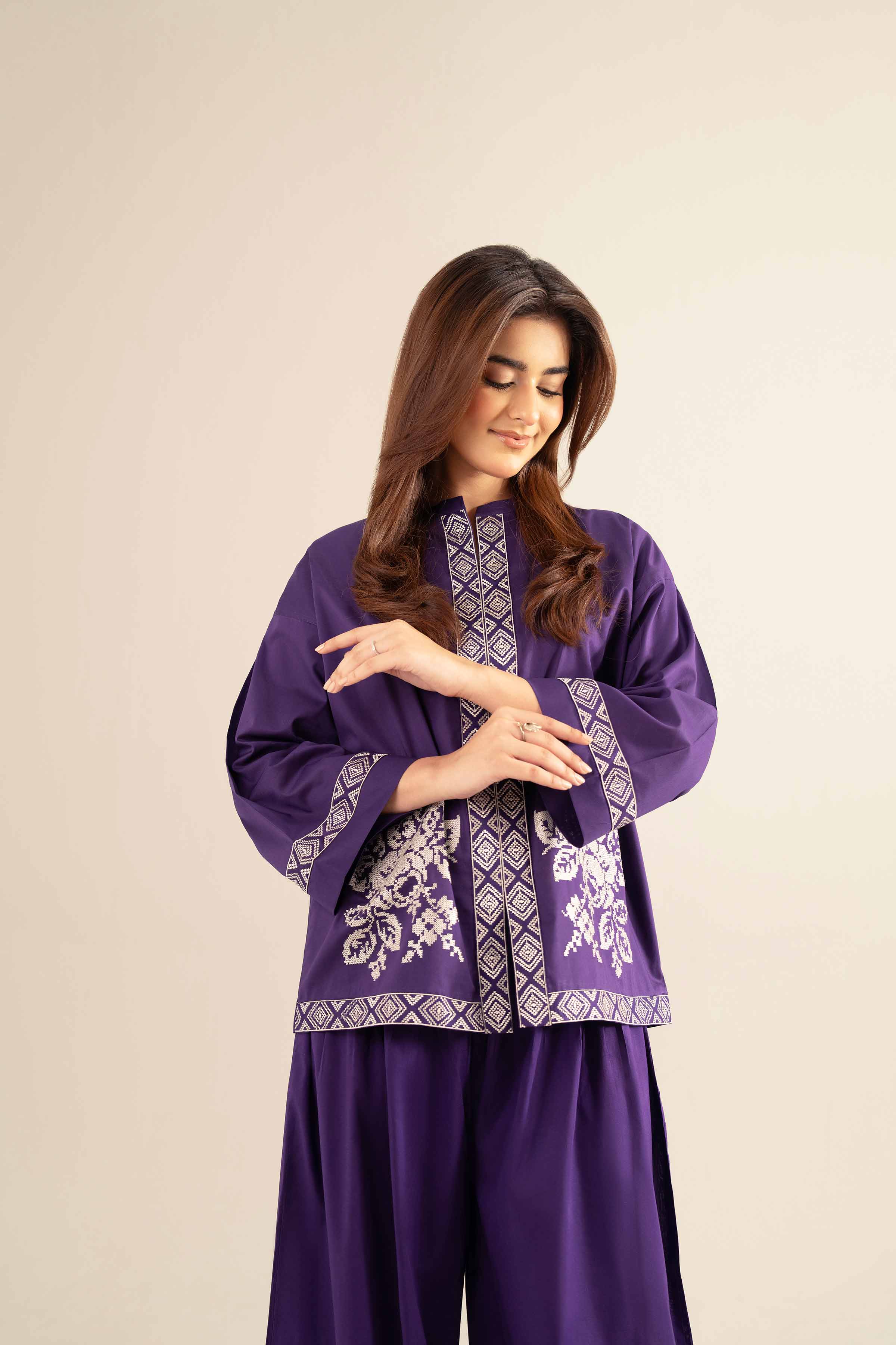 NishatUK - Purple Embroidered   Cambric 2-piece ready to wear Dress