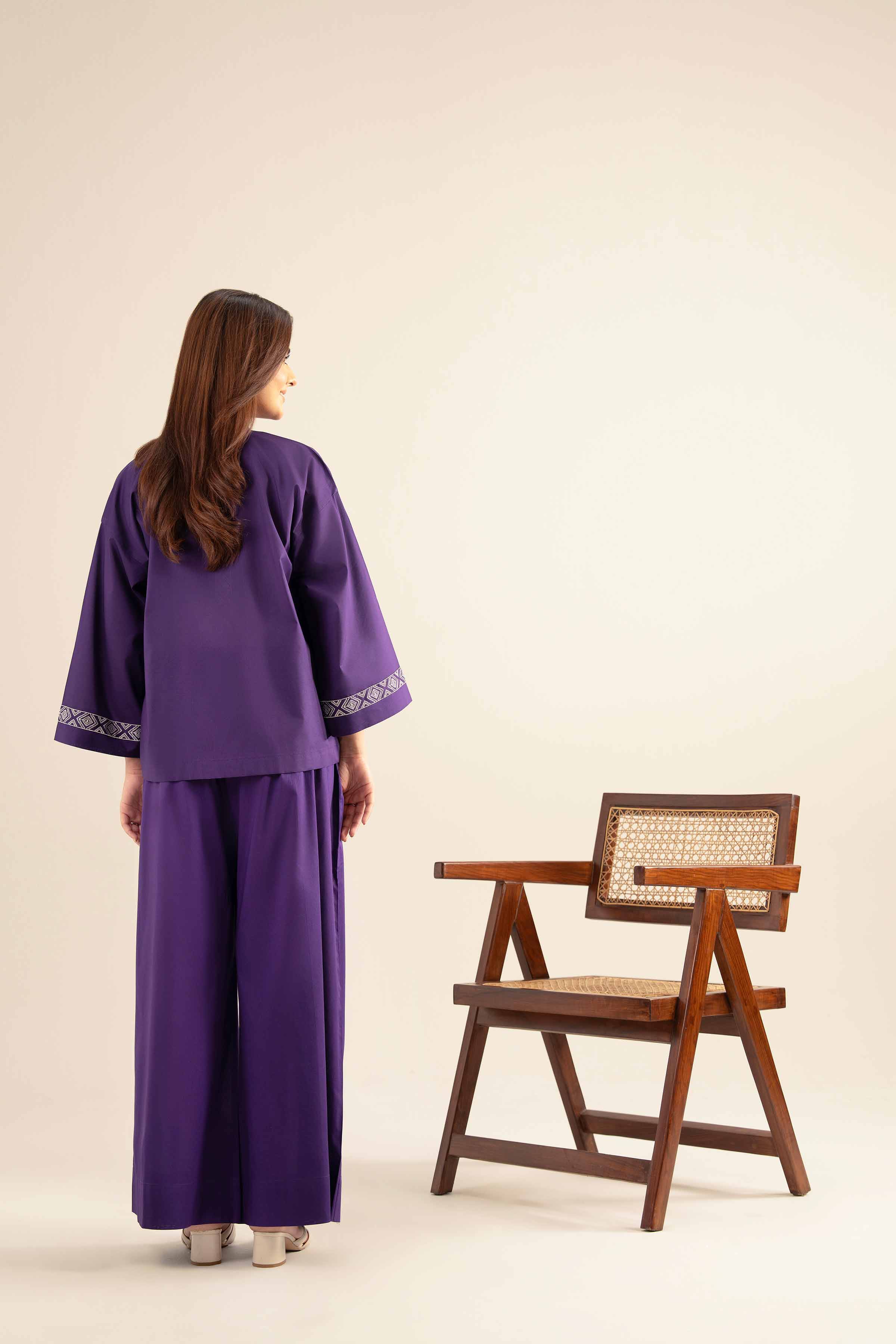 NishatUK - Purple Embroidered   Cambric 2-piece ready to wear Dress