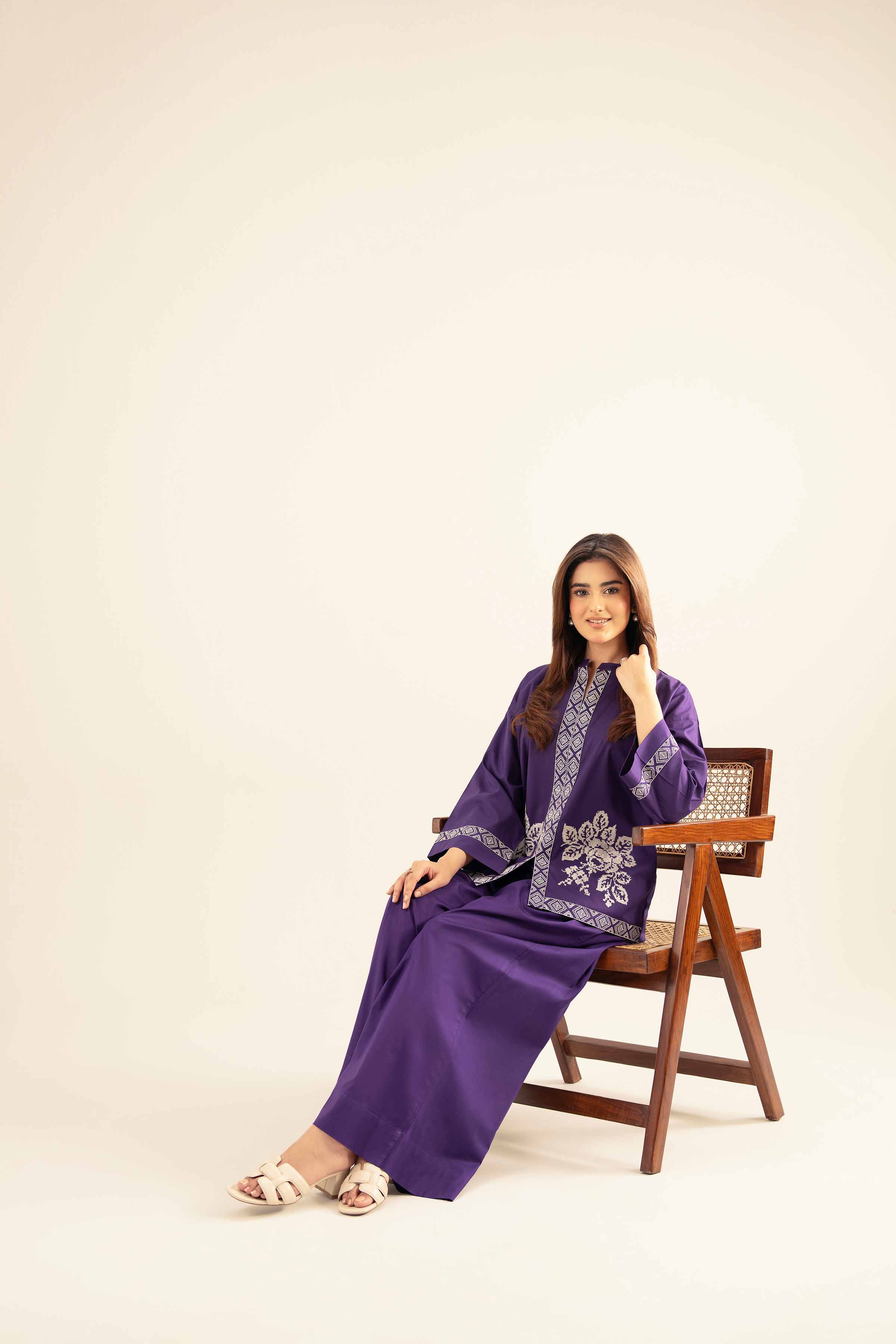 NishatUK - Purple Embroidered   Cambric 2-piece ready to wear Dress