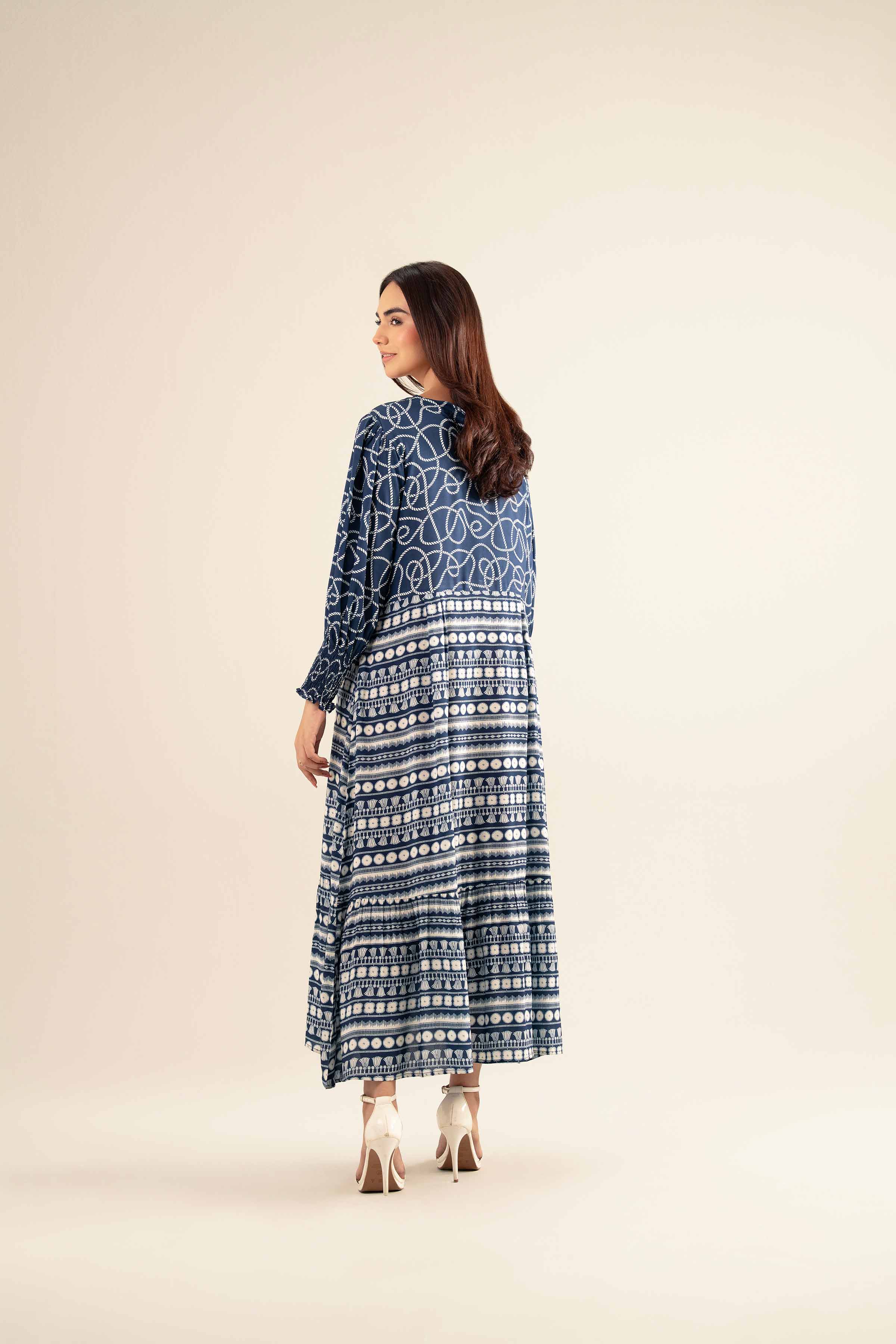 NishatUK - Blue Printed Lawn 1-piece ready to wear Long Dress