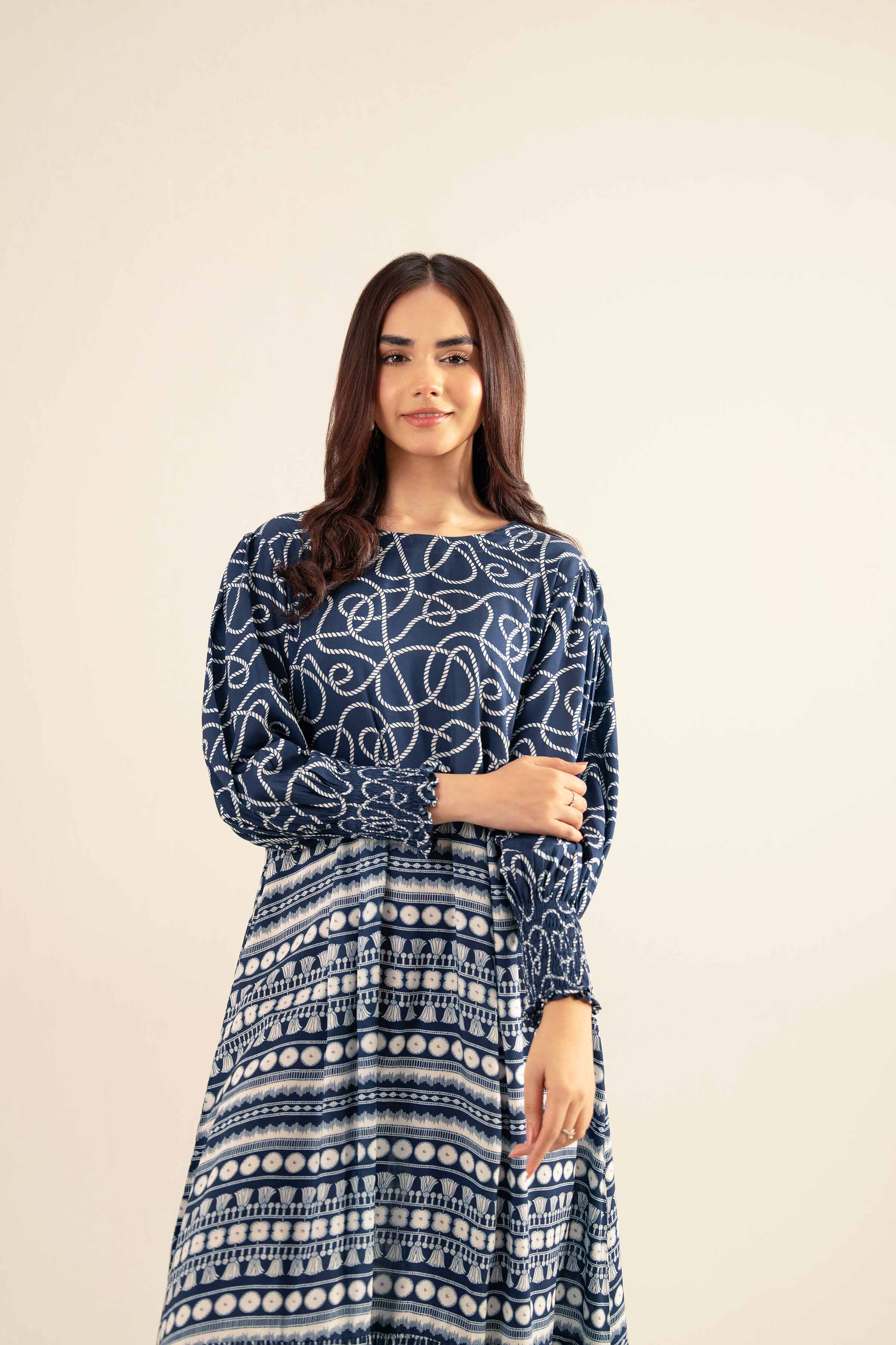 NishatUK - Blue Printed Lawn 1-piece ready to wear Long Dress