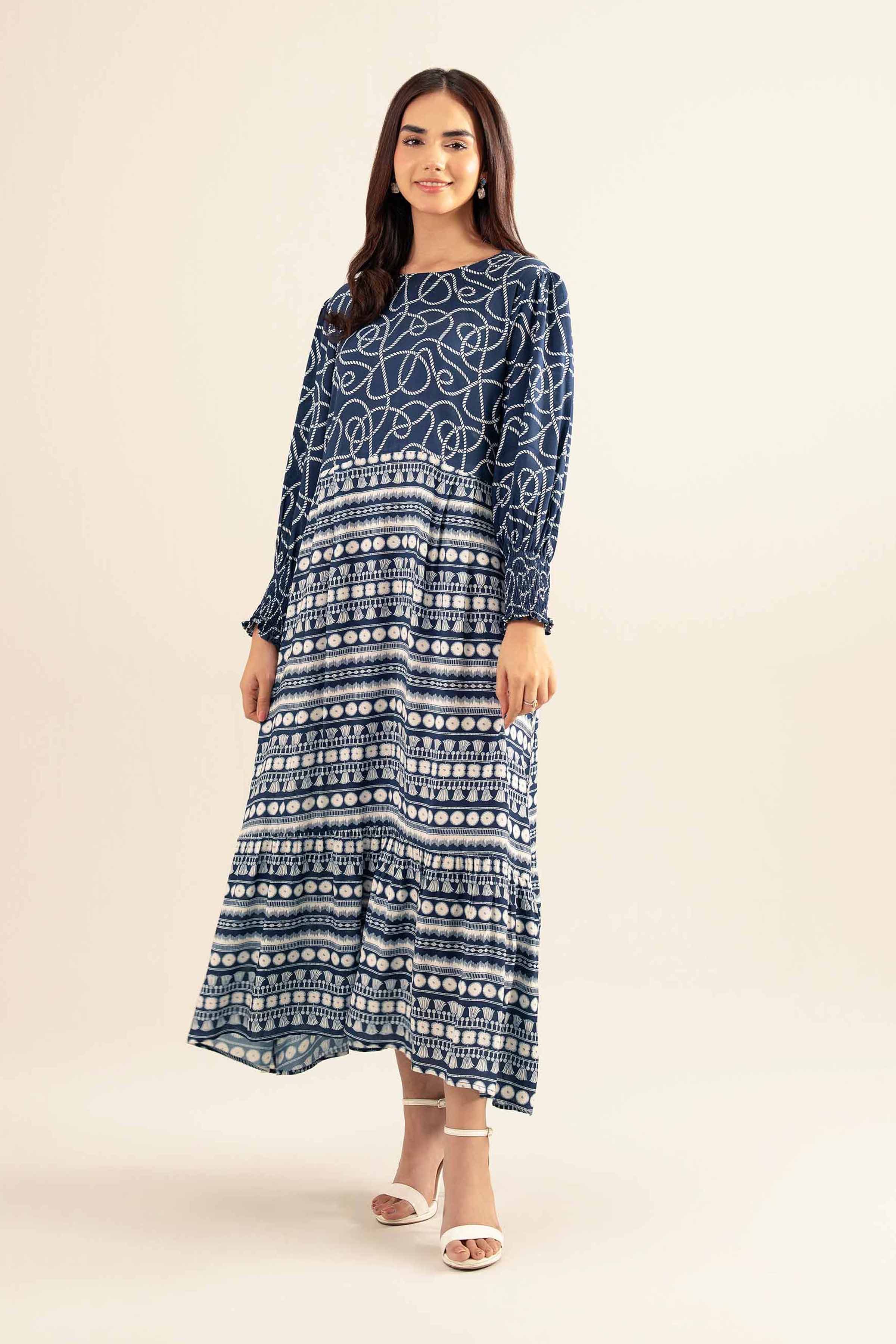 NishatUK - Blue Printed Lawn 1-piece ready to wear Long Dress