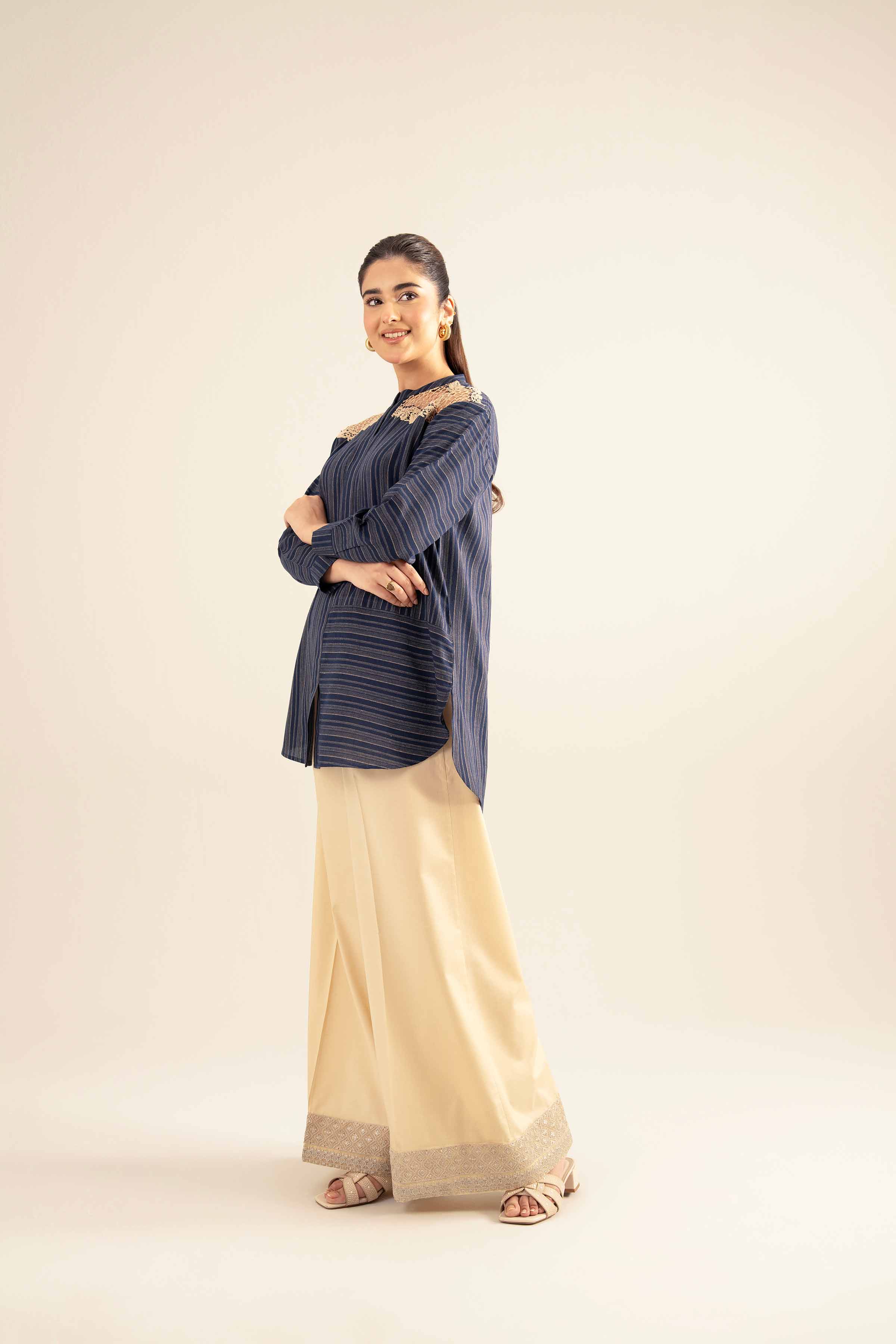 NishatUK - Blue Solids Cotton 1-piece ready to wear Tunic