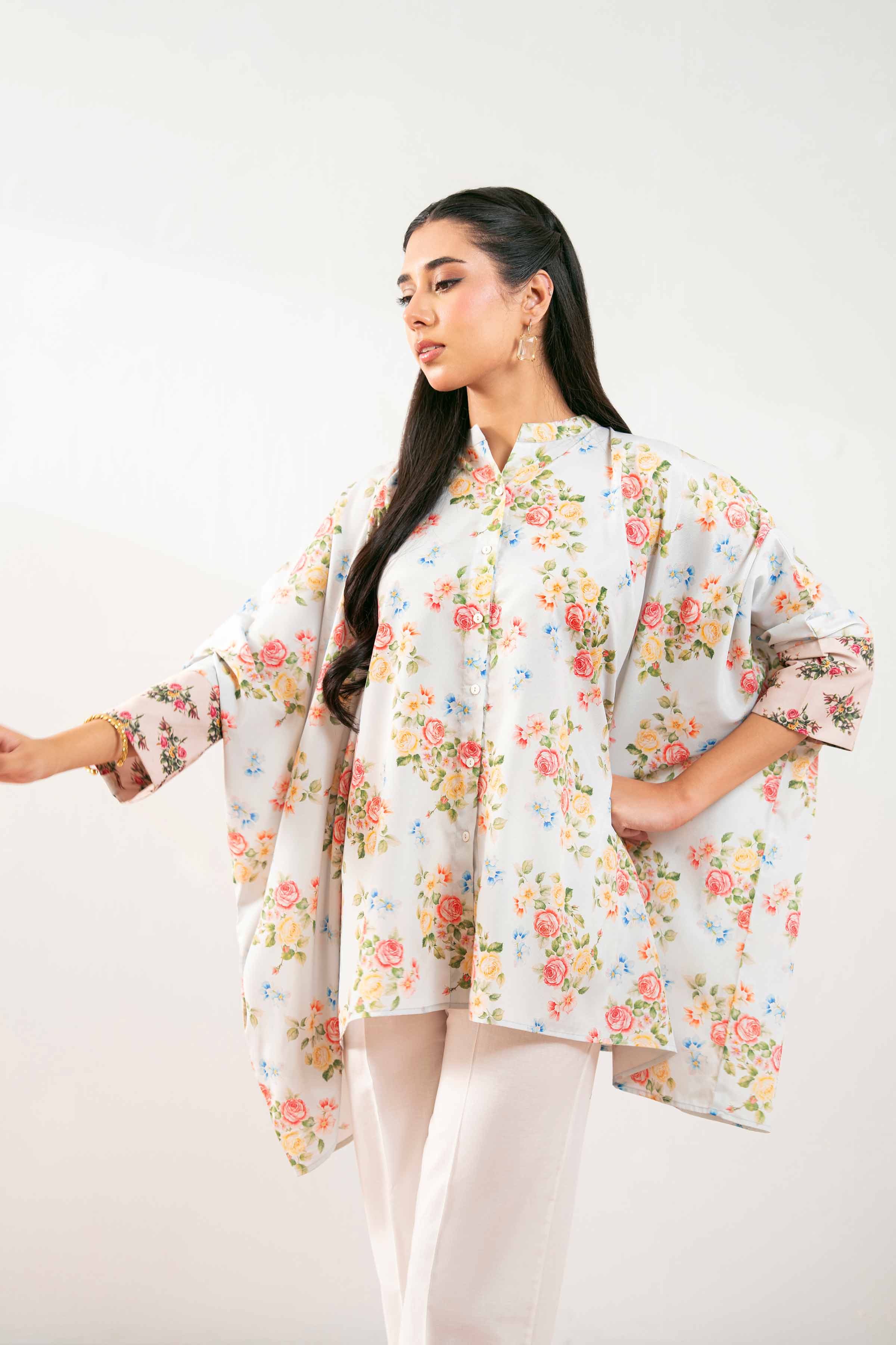 NishatUK - Brown Printed Silk 1-piece ready to wear Tunic