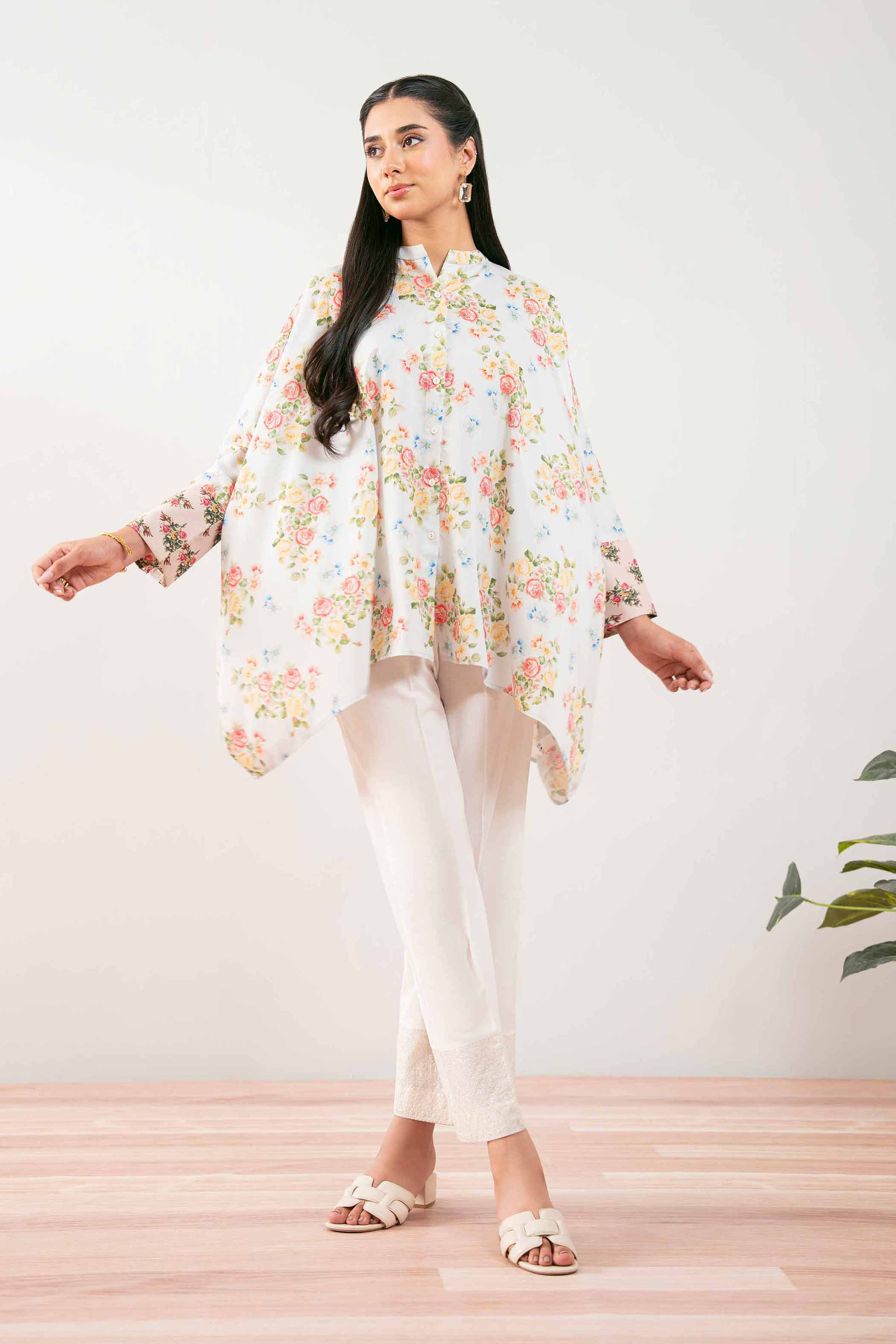 NishatUK - Brown Printed Silk 1-piece ready to wear Tunic