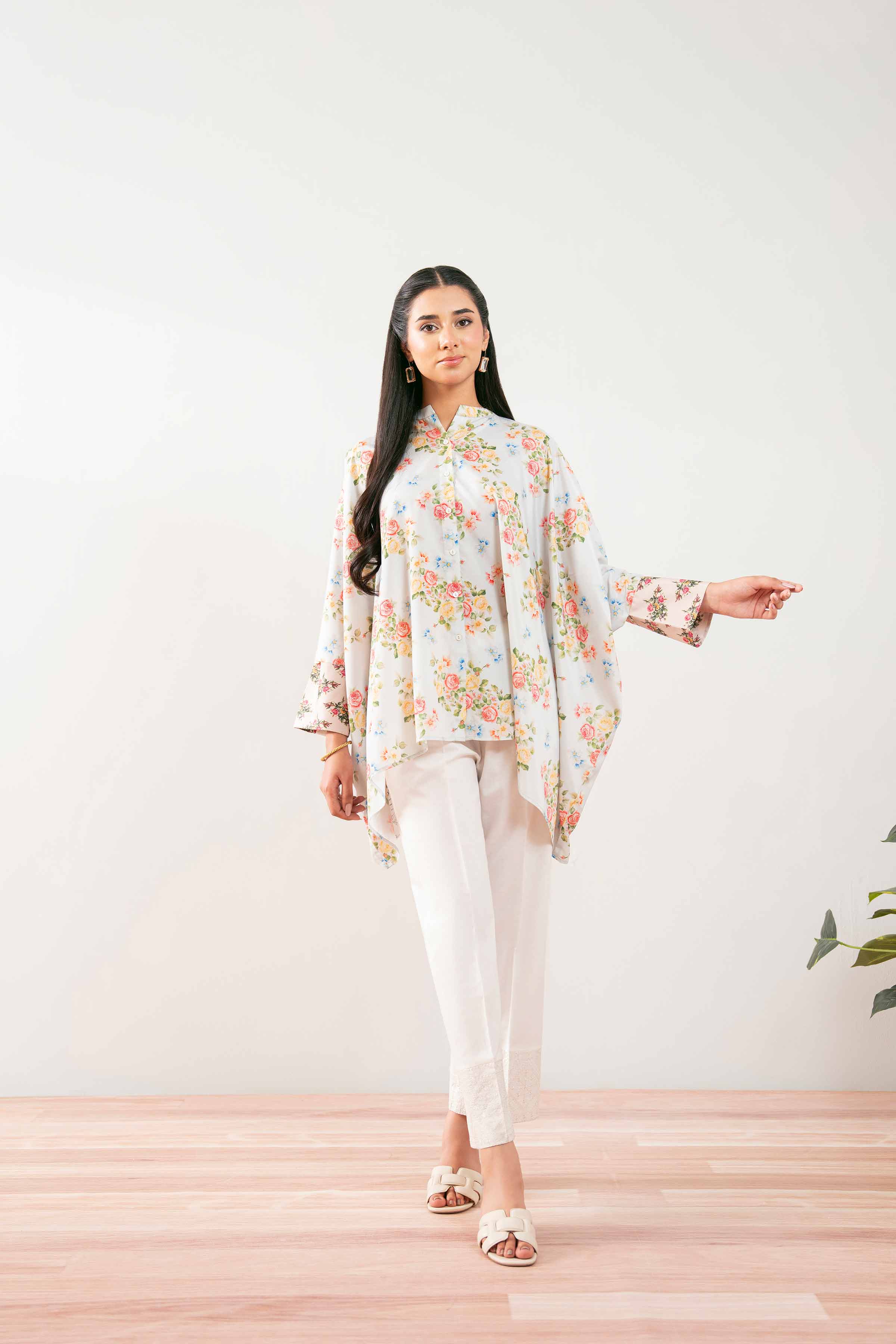 NishatUK - Brown Printed Silk 1-piece ready to wear Tunic