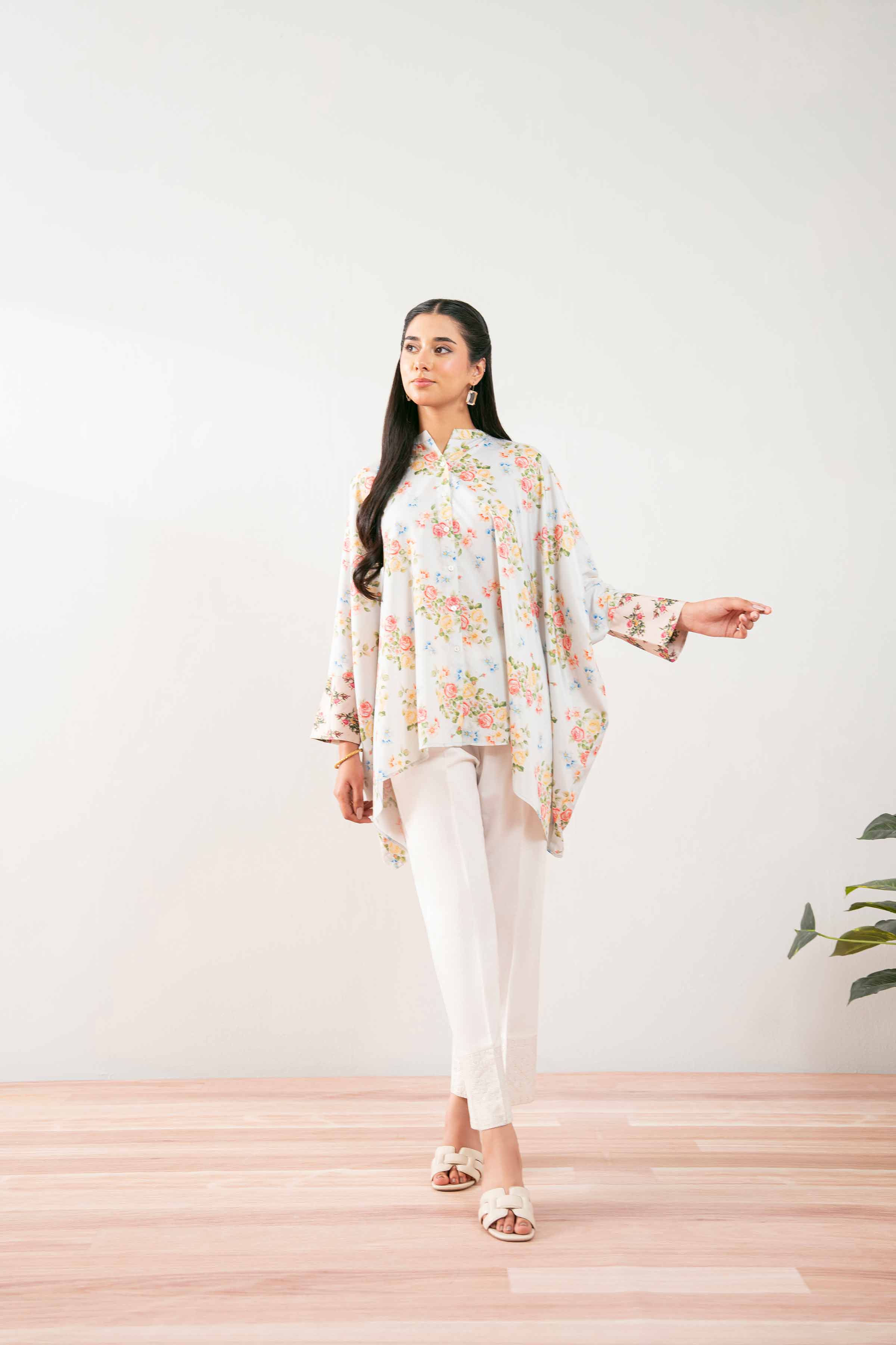 NishatUK - Brown Printed Silk 1-piece ready to wear Tunic