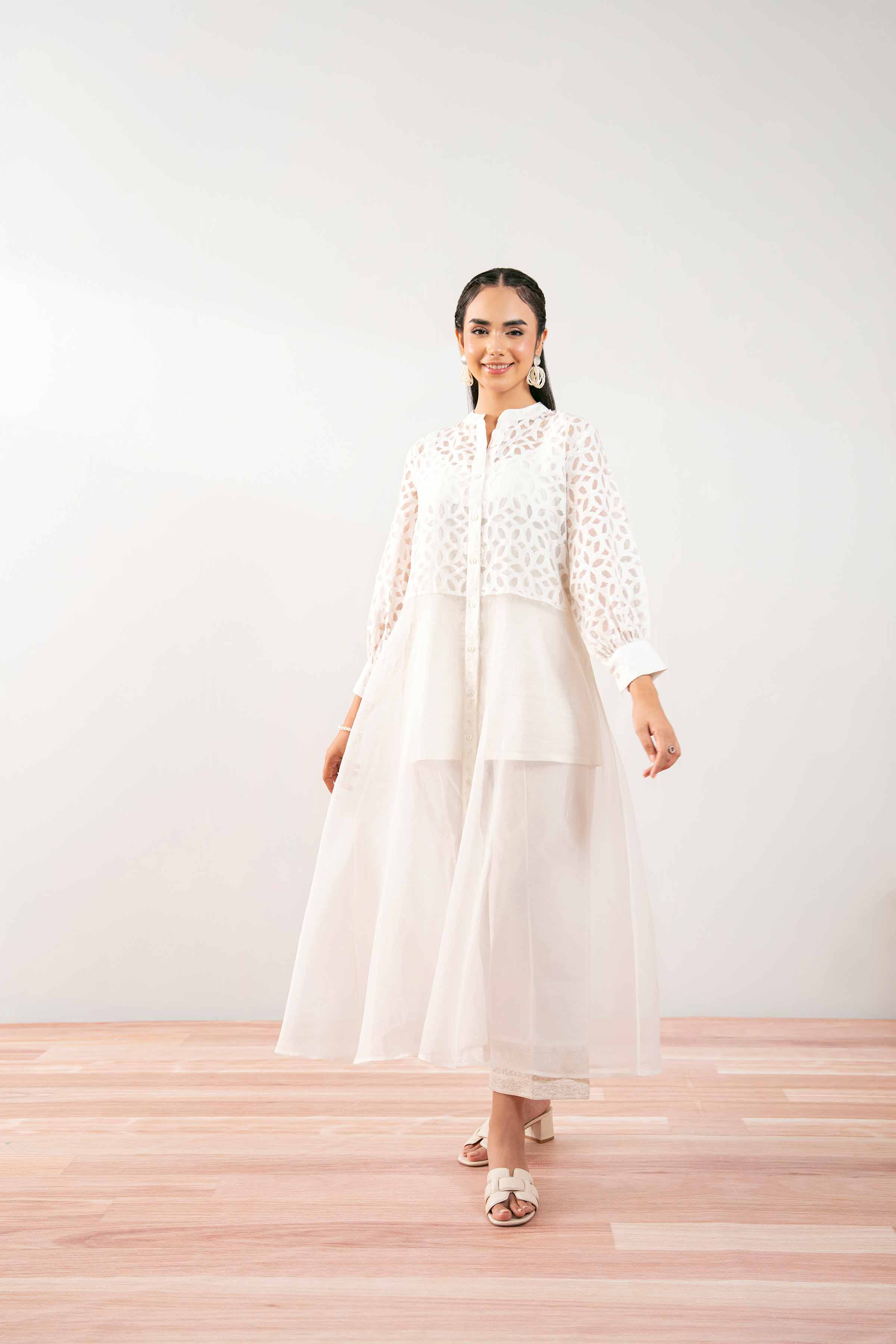 NishatUK - White Solids Jacquard 1-piece ready to wear Long Dress