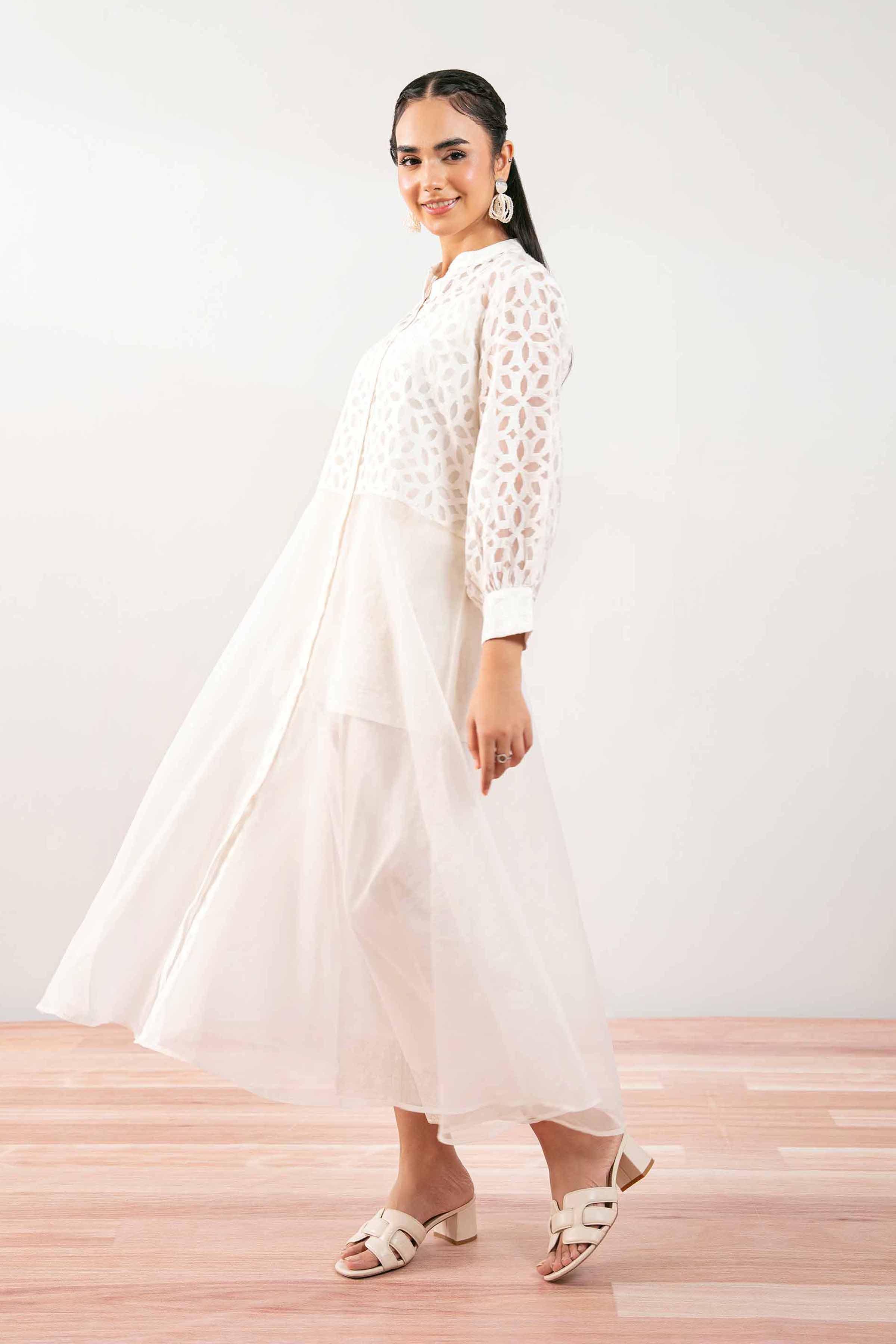 NishatUK - White Solids Jacquard 1-piece ready to wear Long Dress