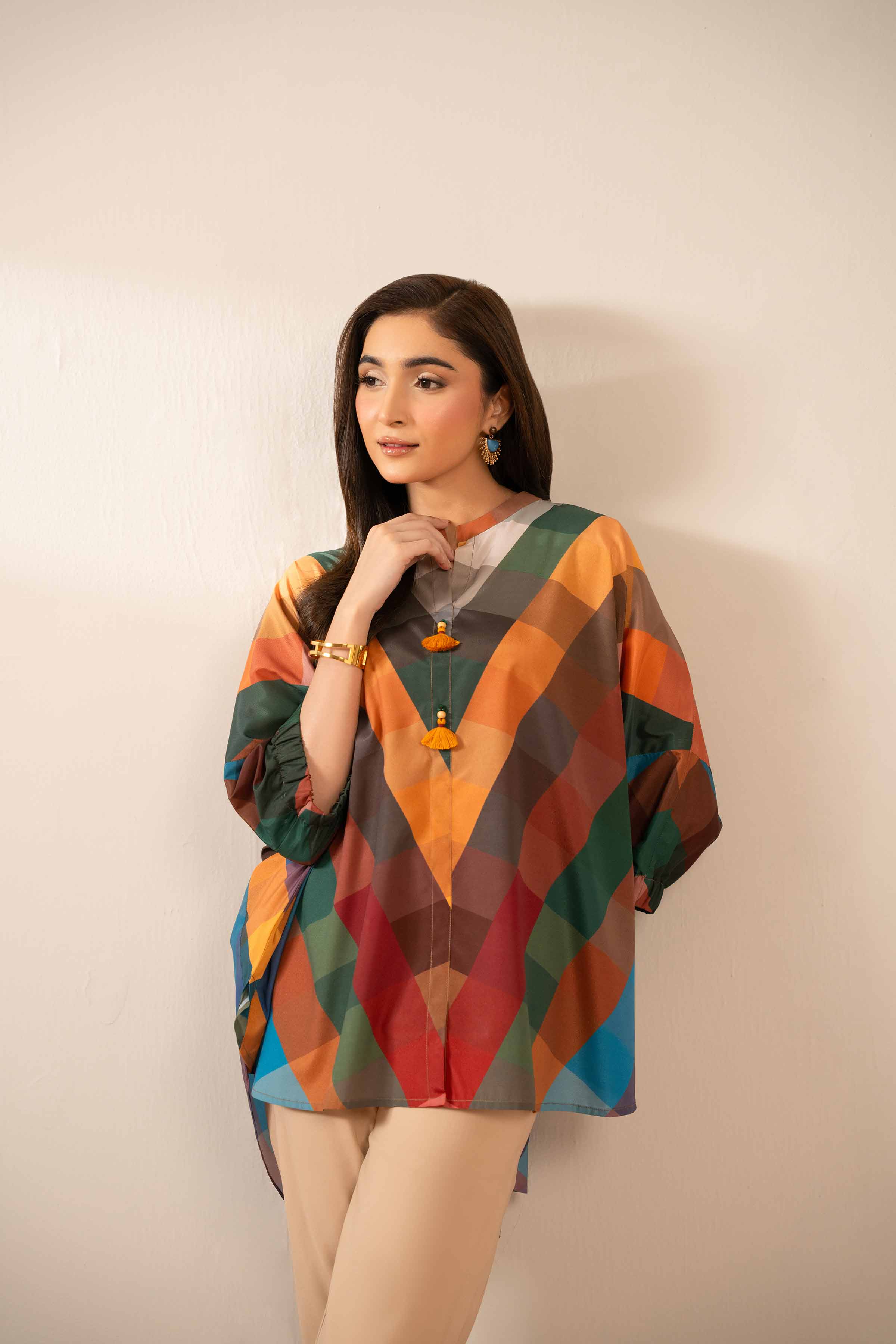 NishatUK - Multi Printed  Silk 1-piece ready to wear Tunic