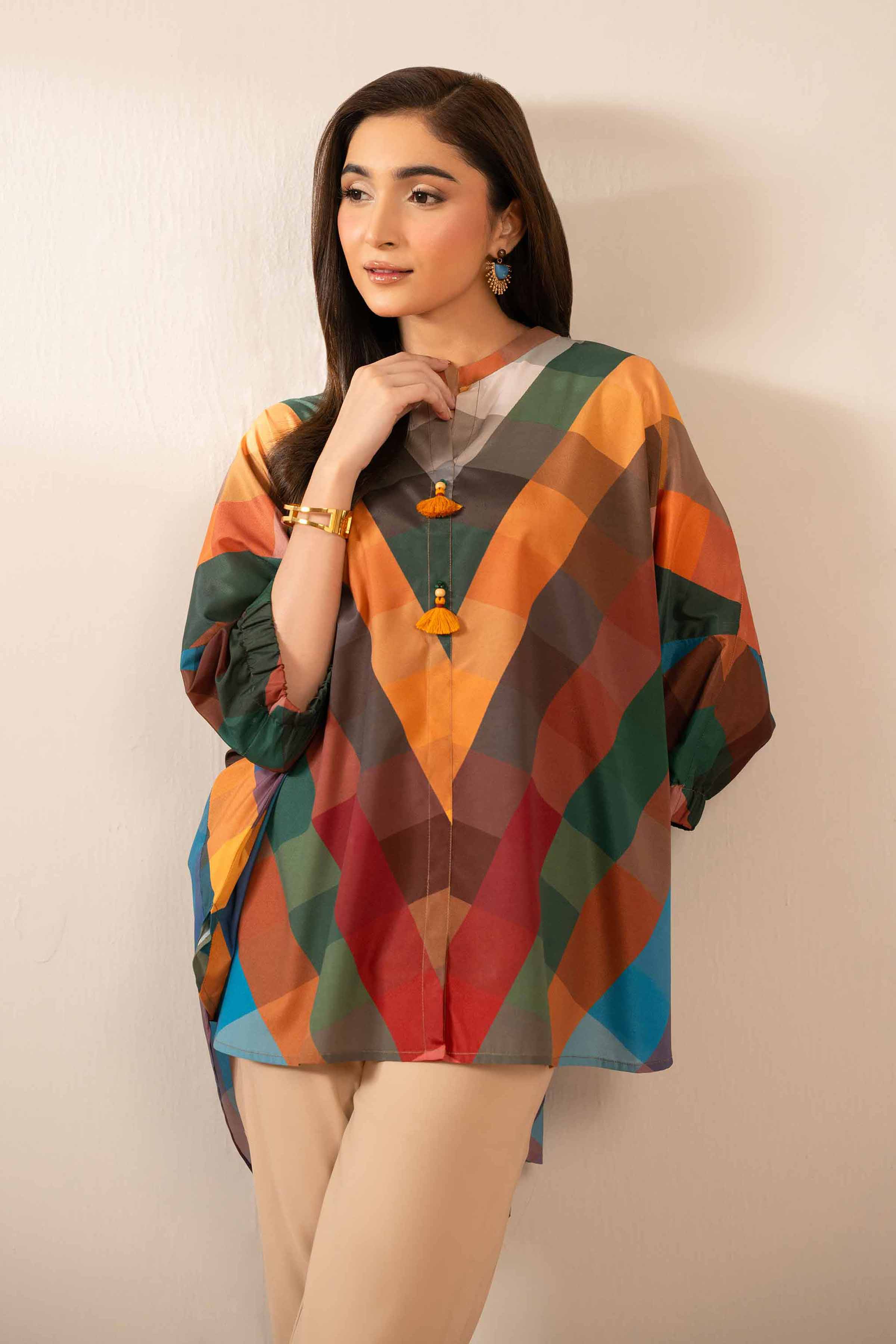 NishatUK - Multi Printed  Silk 1-piece ready to wear Tunic