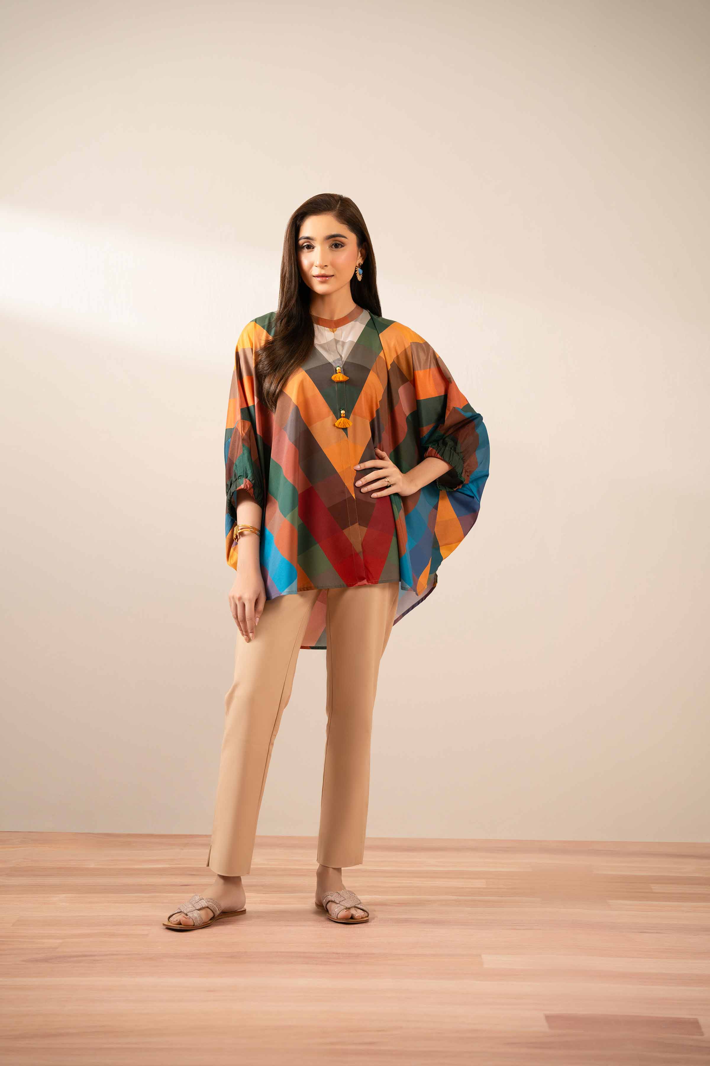 NishatUK - Multi Printed  Silk 1-piece ready to wear Tunic