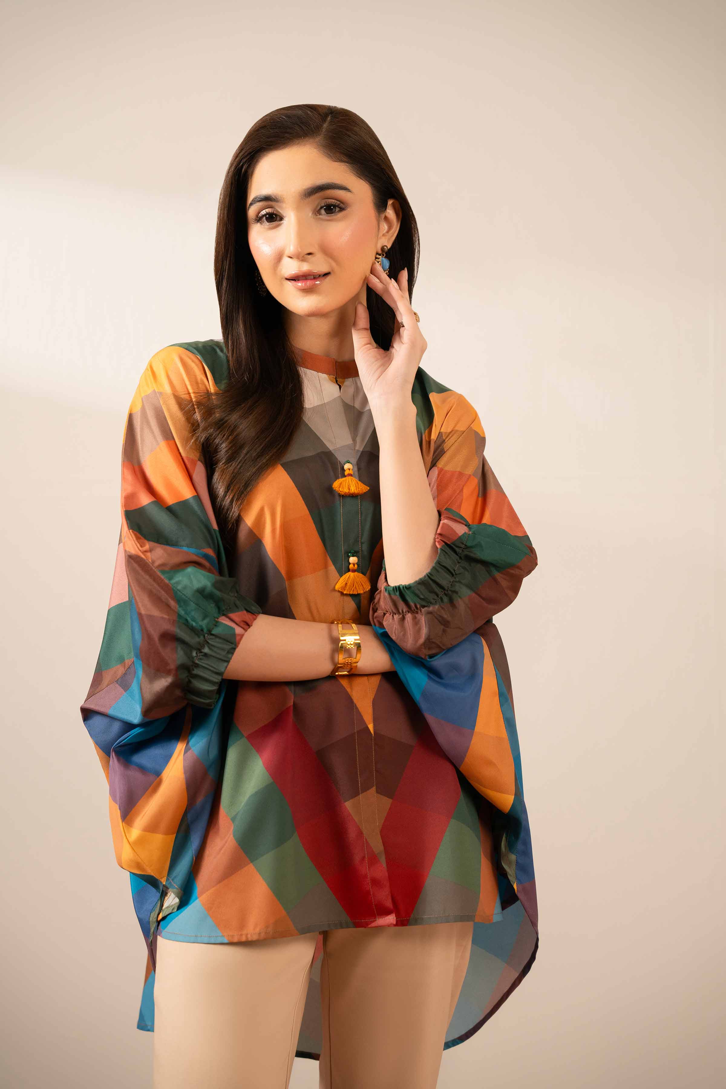 NishatUK - Multi Printed  Silk 1-piece ready to wear Tunic