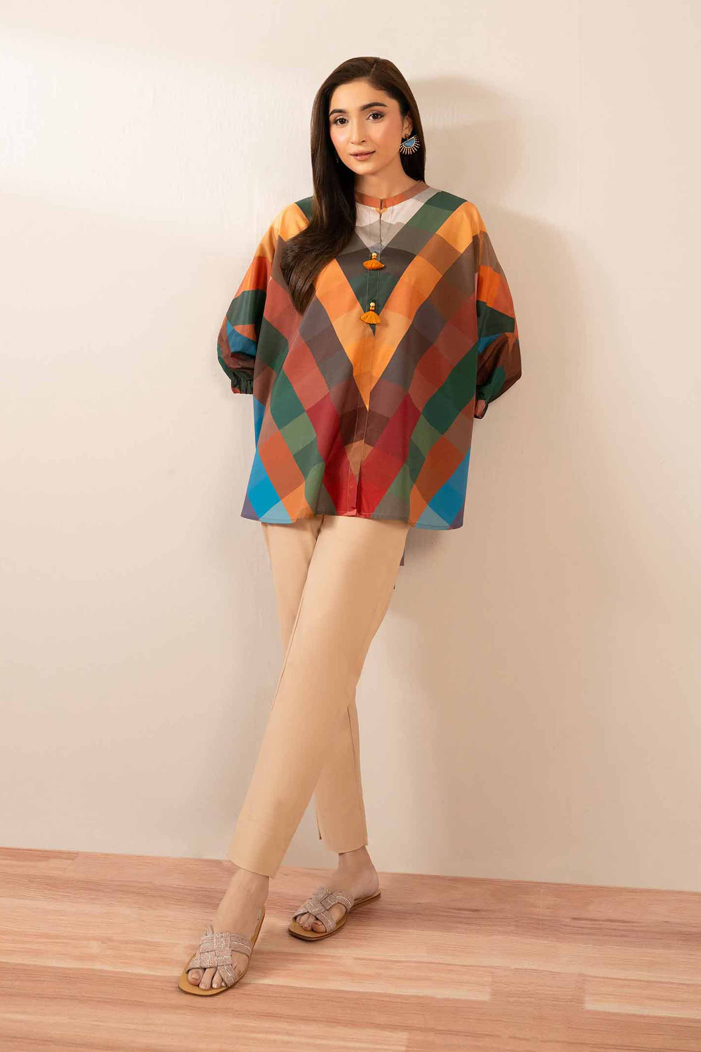 NishatUK - Multi Printed  Silk 1-piece ready to wear Tunic