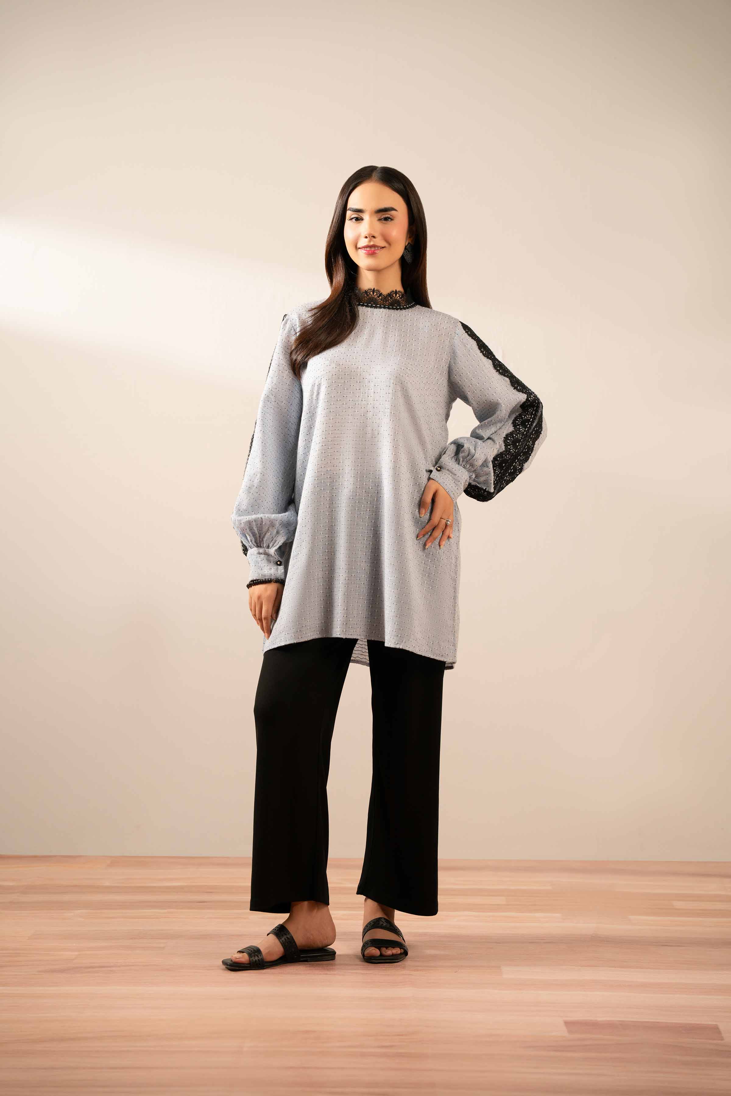 NishatUK - Grey Solids Jacquard 1-piece ready to wear Tunic