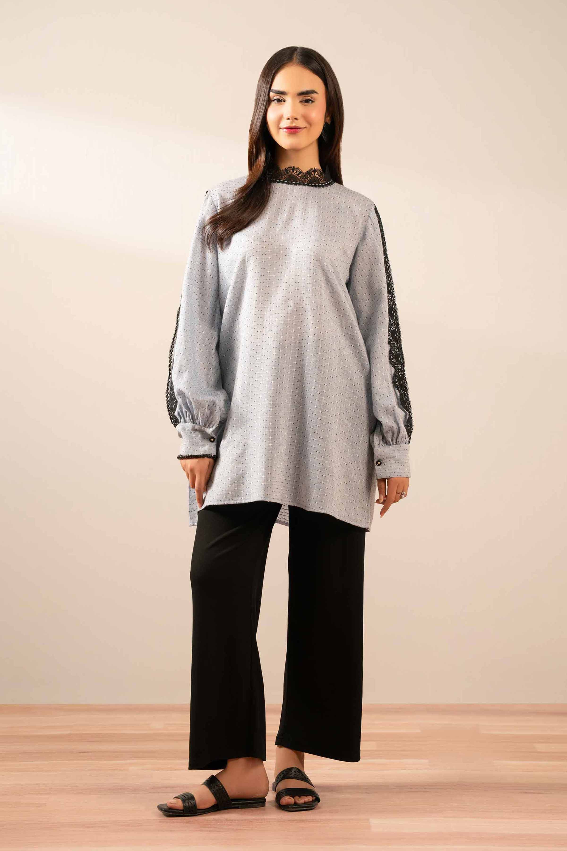 NishatUK - Grey Solids Jacquard 1-piece ready to wear Tunic
