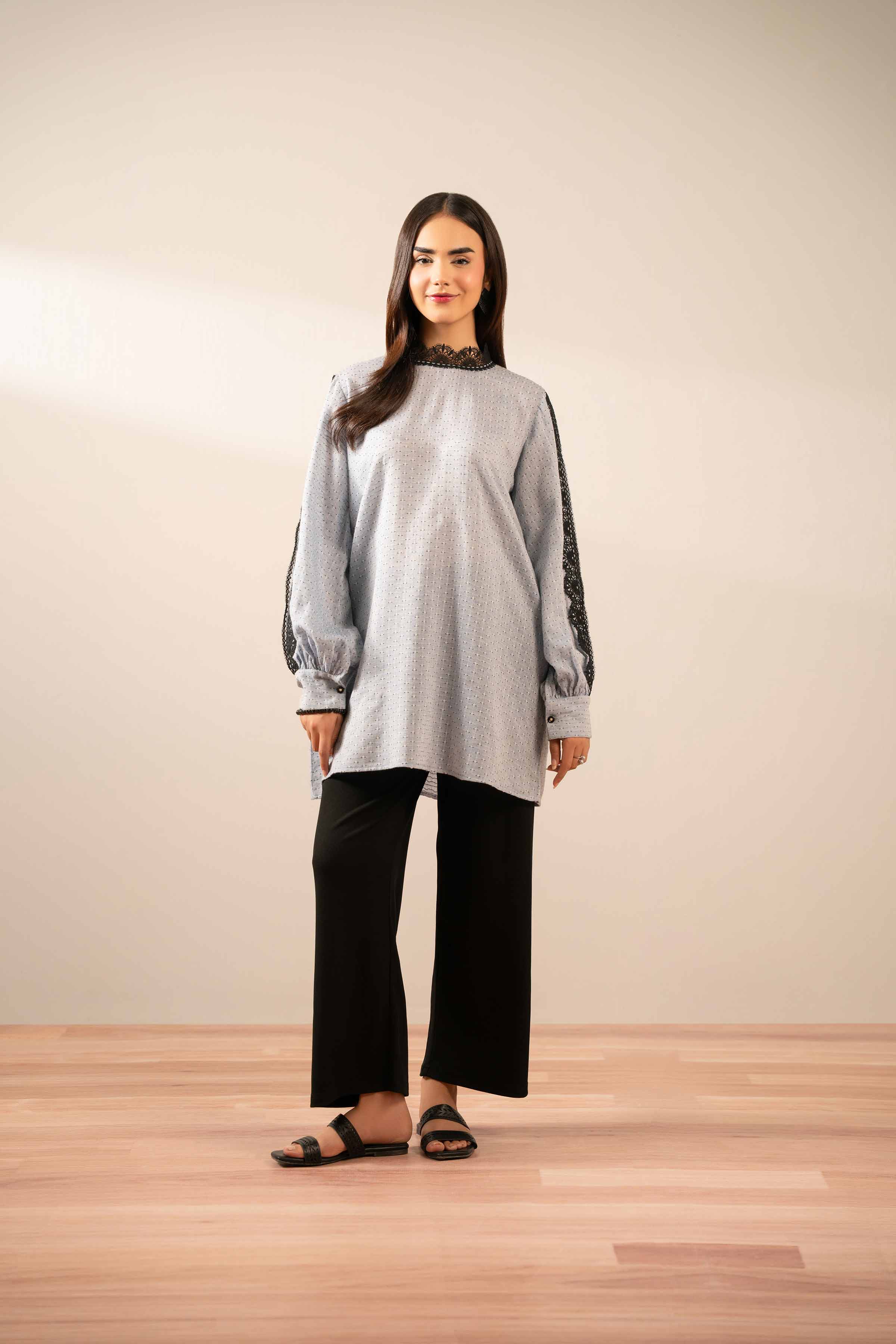 NishatUK - Grey Solids Jacquard 1-piece ready to wear Tunic