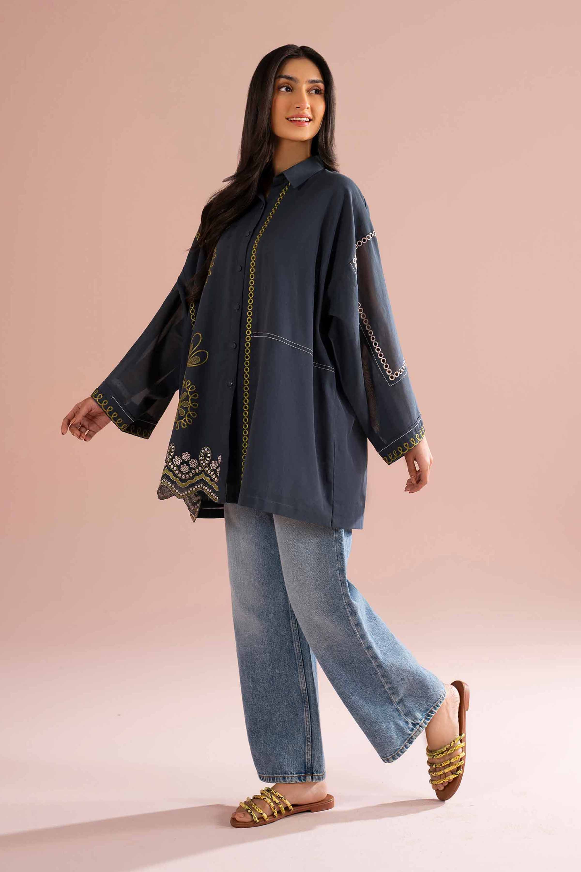 Nishat UK - Grey Embroidered Voile 1-piece ready to wear tunic