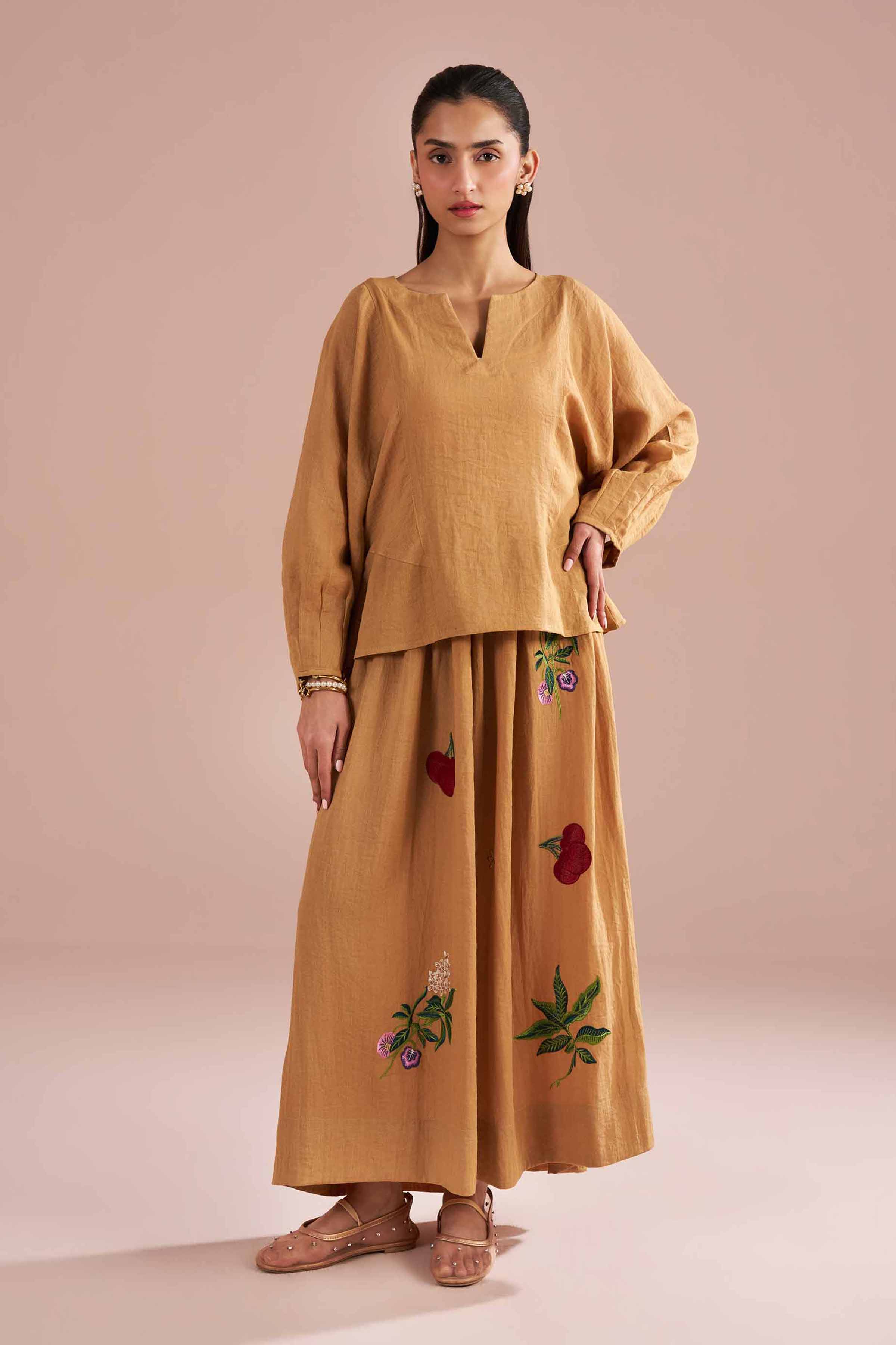 Nishat UK - Beige Embroidered Cotton 2-piece ready to wear Dress