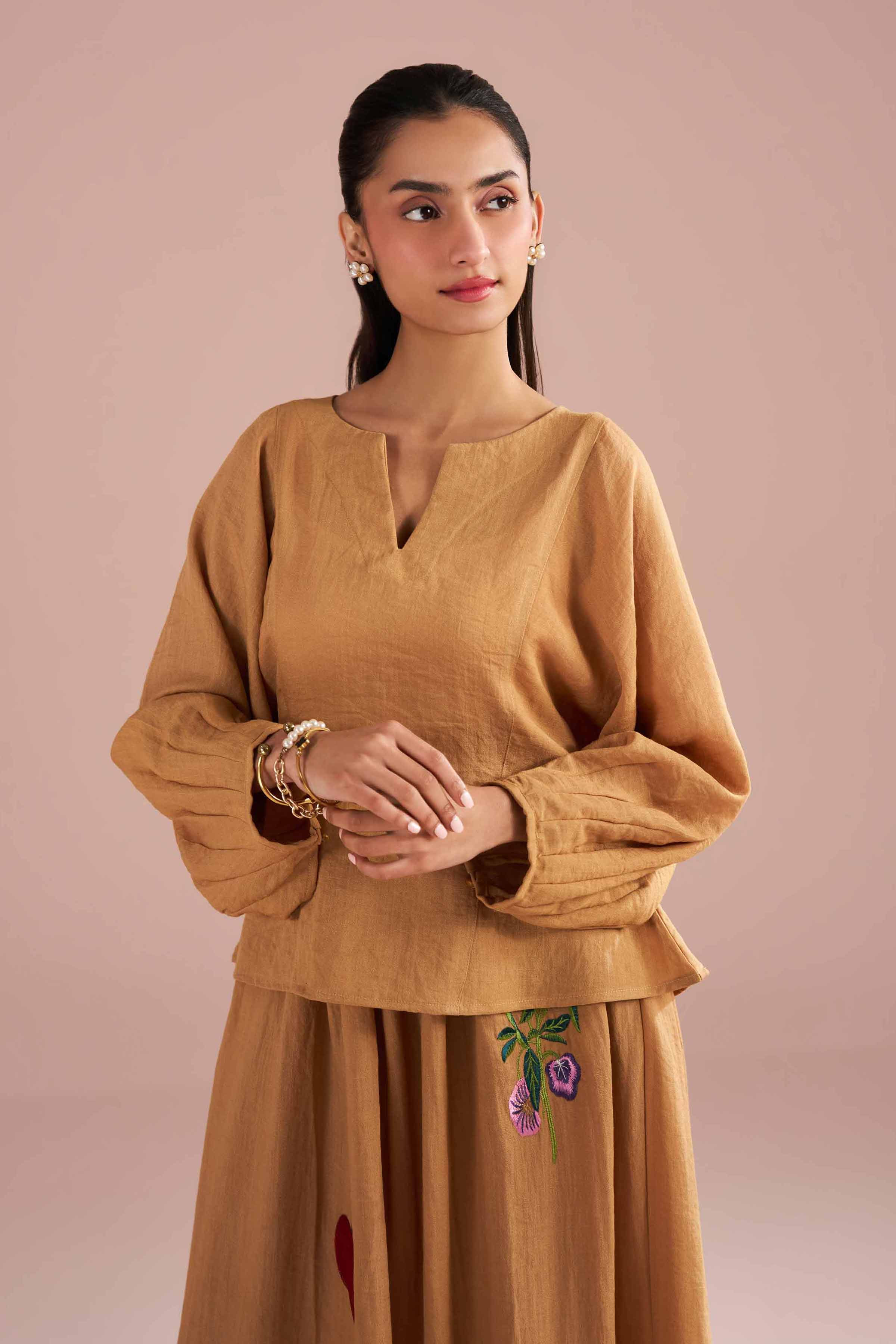 Nishat UK - Beige Embroidered Cotton 2-piece ready to wear Dress