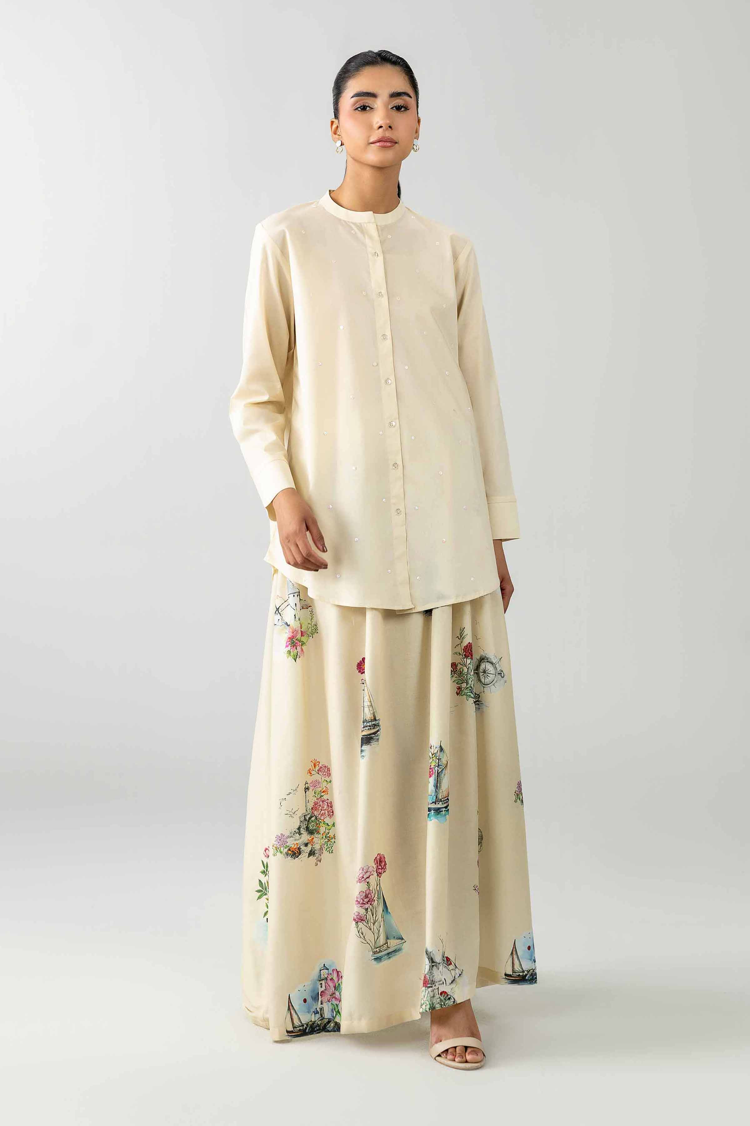Nishat UK - Off White Printed Cambric 2-piece ready to wear Dress