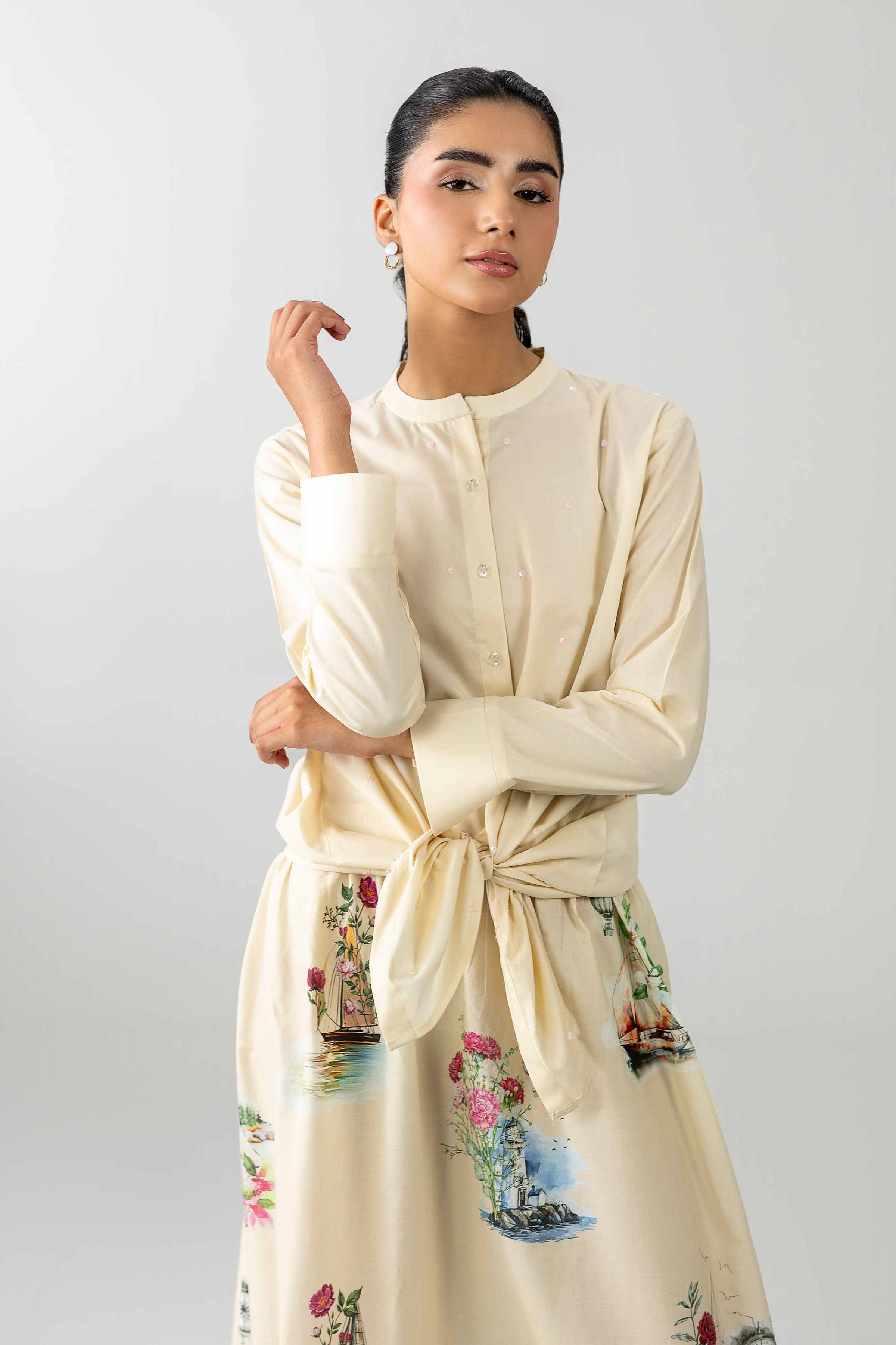 Nishat UK - Off White Printed Cambric 2-piece ready to wear Dress