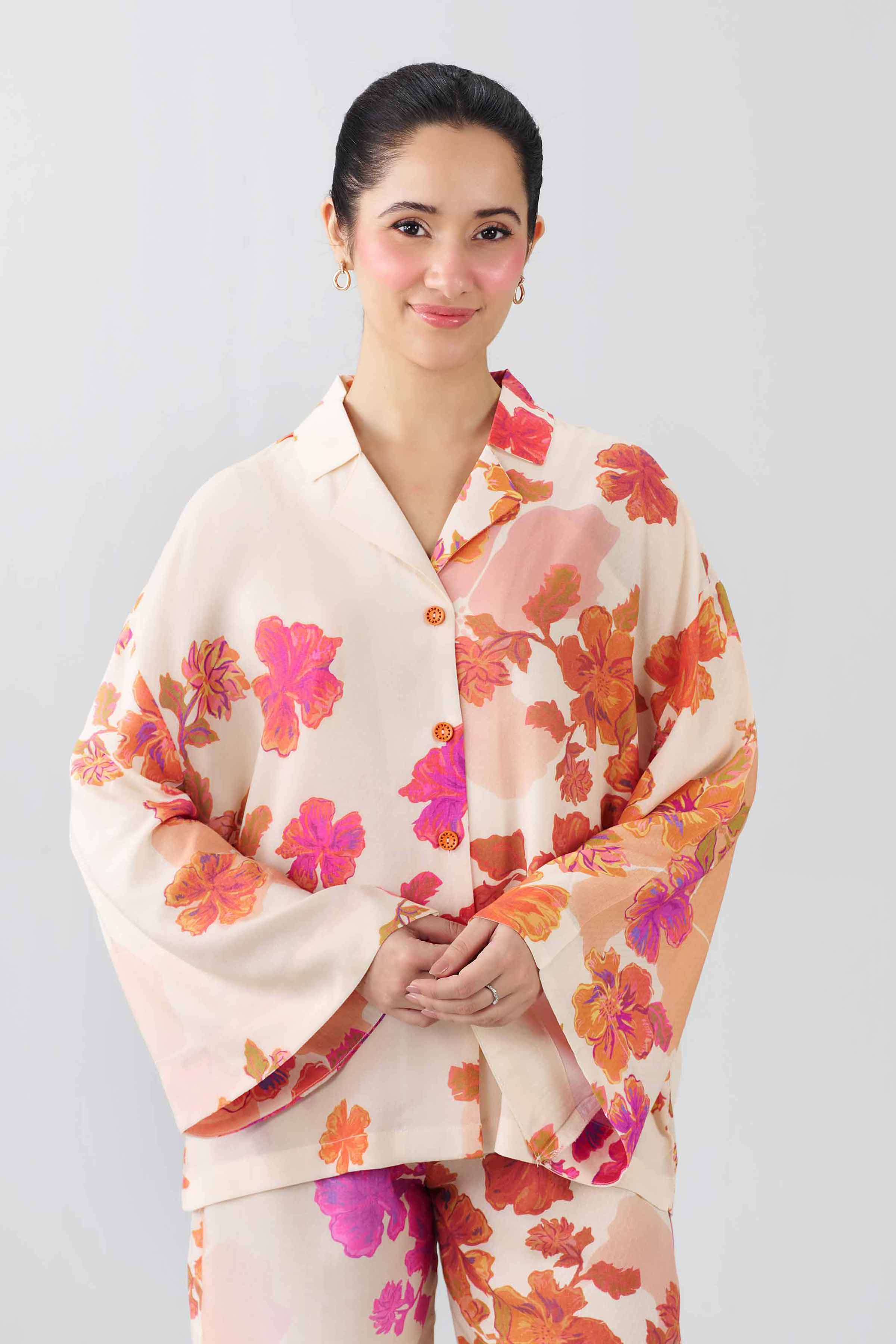 Nishat UK - Beige Printed Dobby 2-piece ready to wear Dress