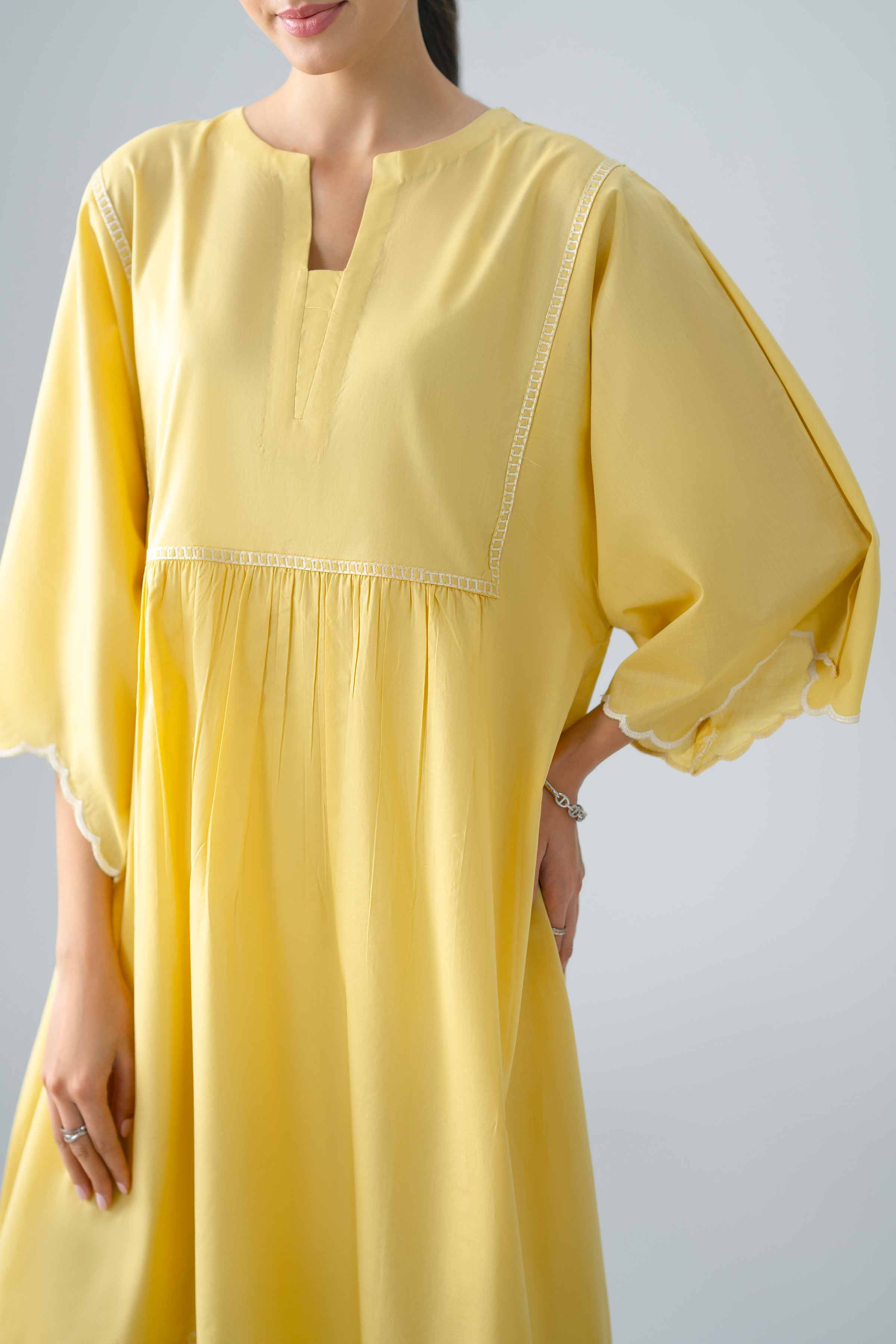 Nishat UK - Yellow Embroidered Cambric 1-piece ready to wear dress