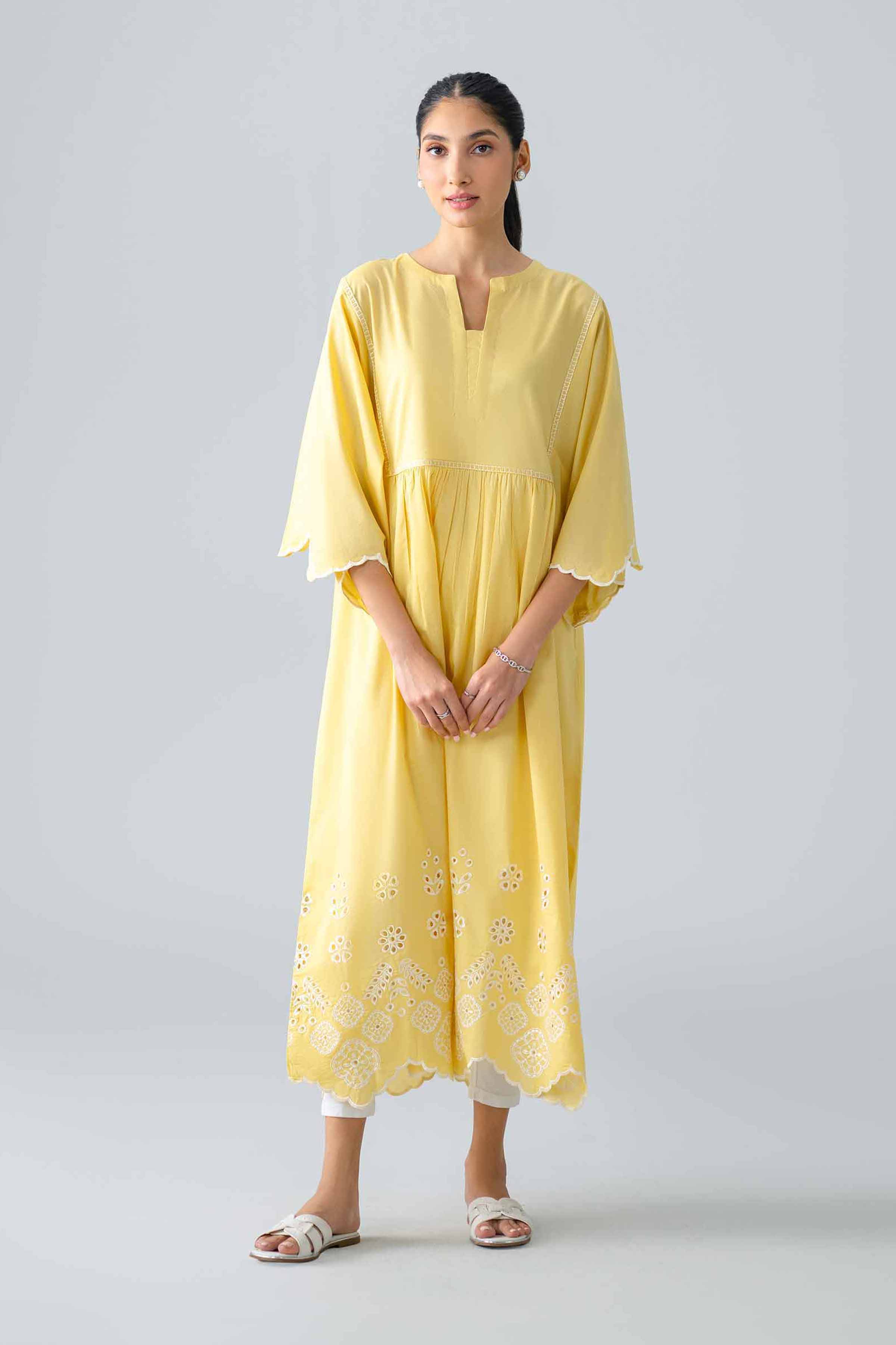Nishat UK - Yellow Embroidered Cambric 1-piece ready to wear dress
