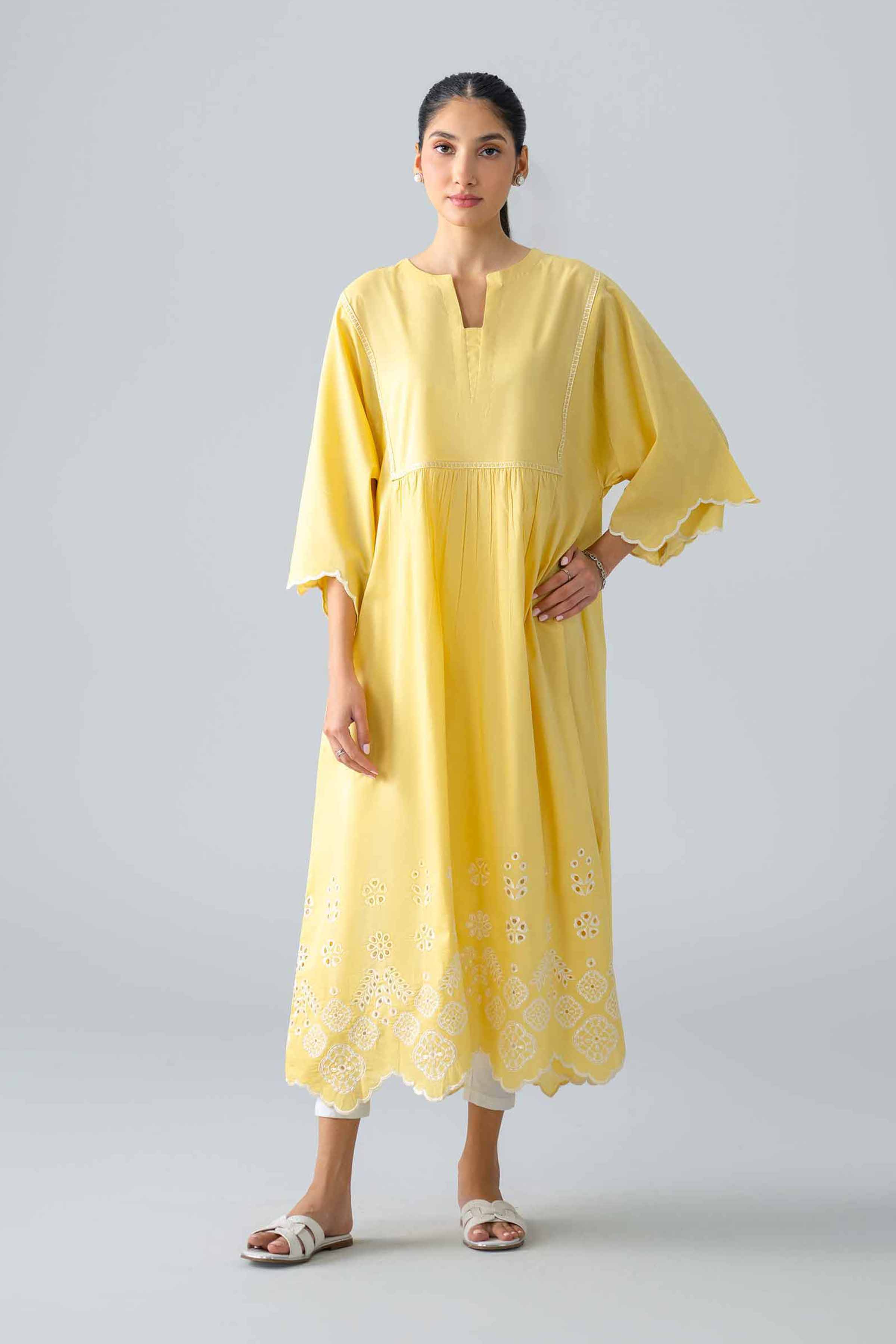 Nishat UK - Yellow Embroidered Cambric 1-piece ready to wear dress