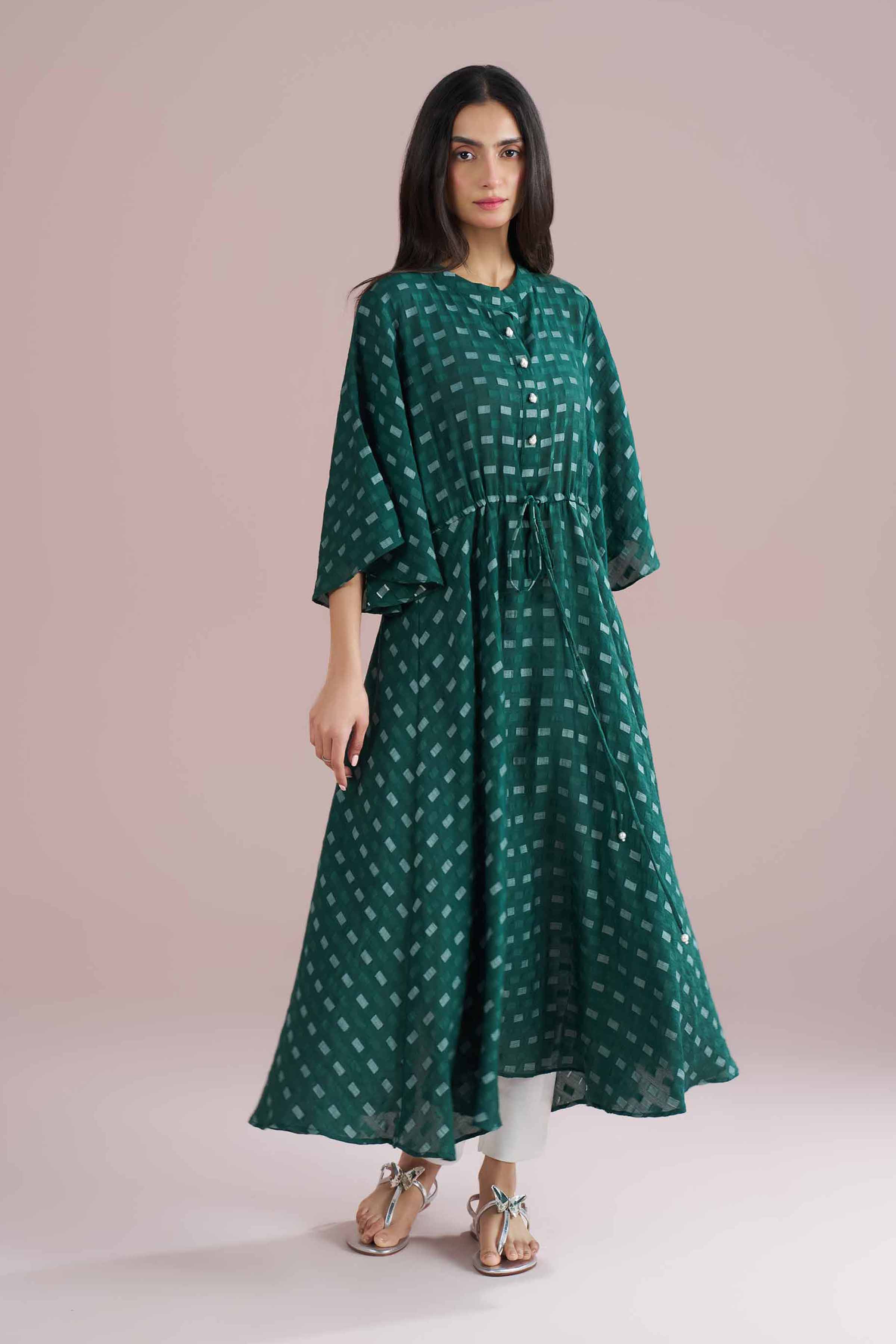 NishatUK - Green Solids Jacquard 1-piece ready to wear dress