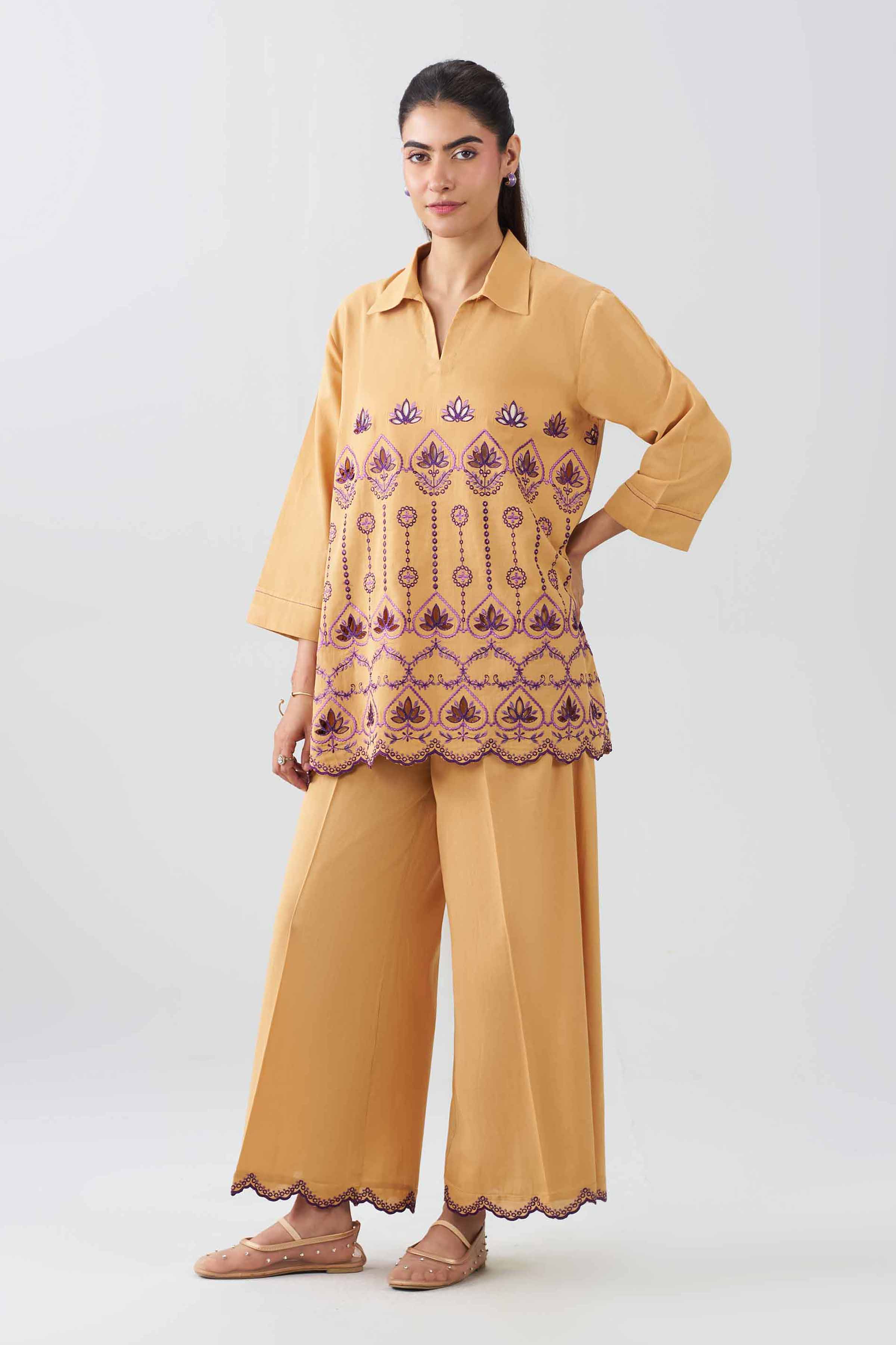 Nishat UK - Yellow Embroidered Textured Tweed 2-piece ready to wear Dress