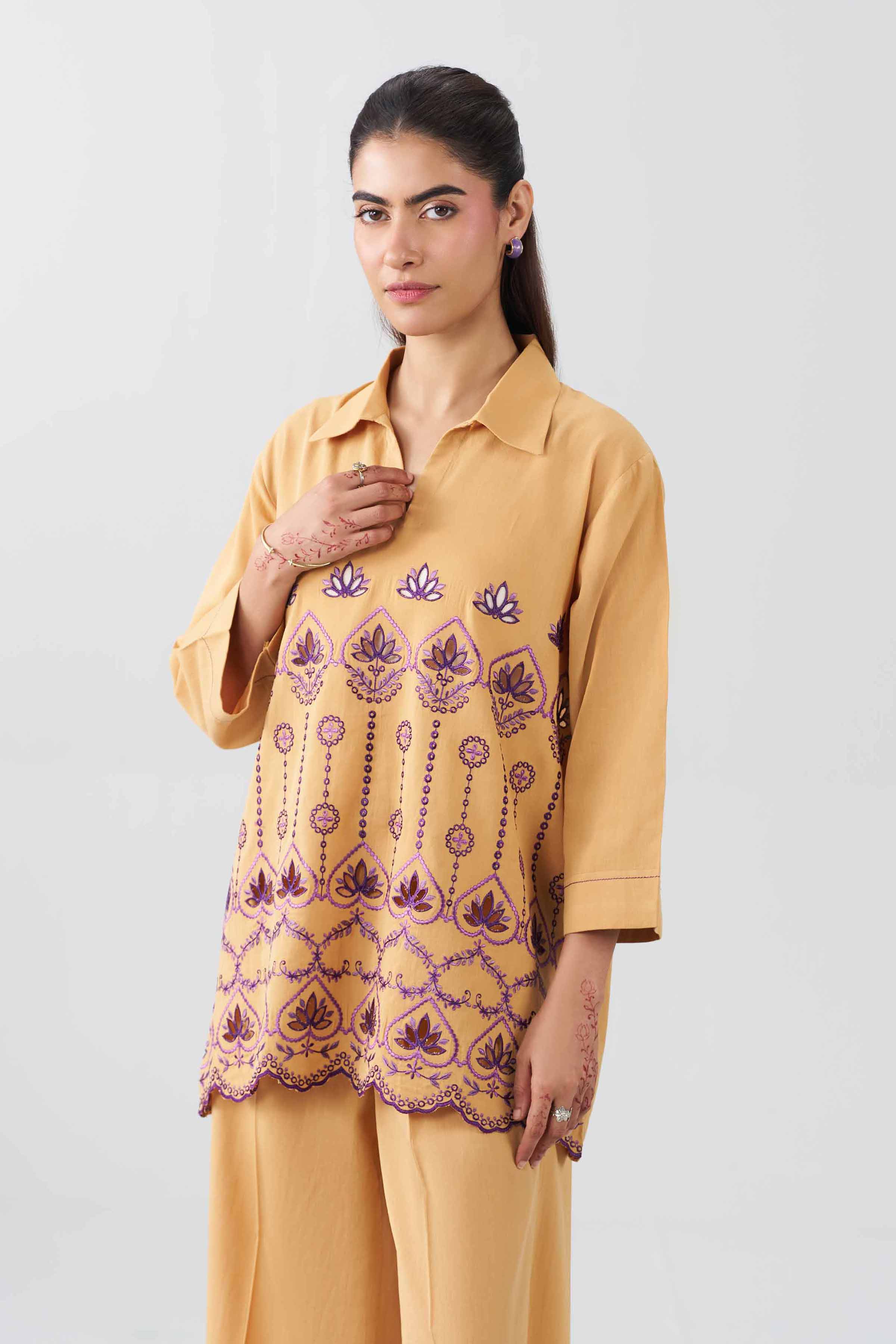 Nishat UK - Yellow Embroidered Textured Tweed 2-piece ready to wear Dress