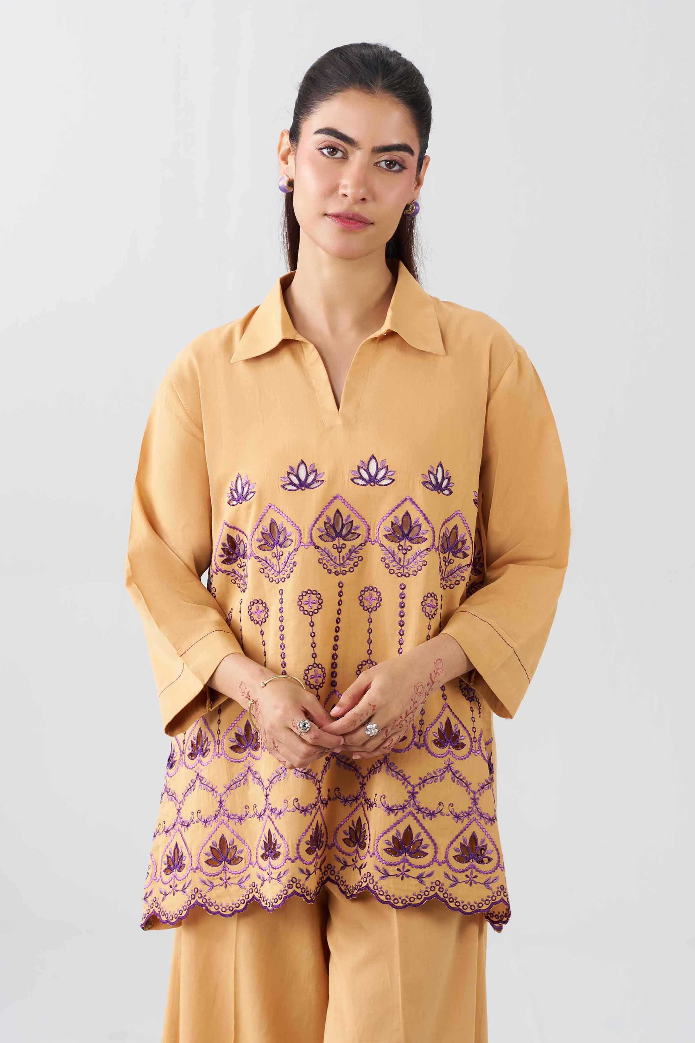 Nishat UK - Yellow Embroidered Textured Tweed 2-piece ready to wear Dress