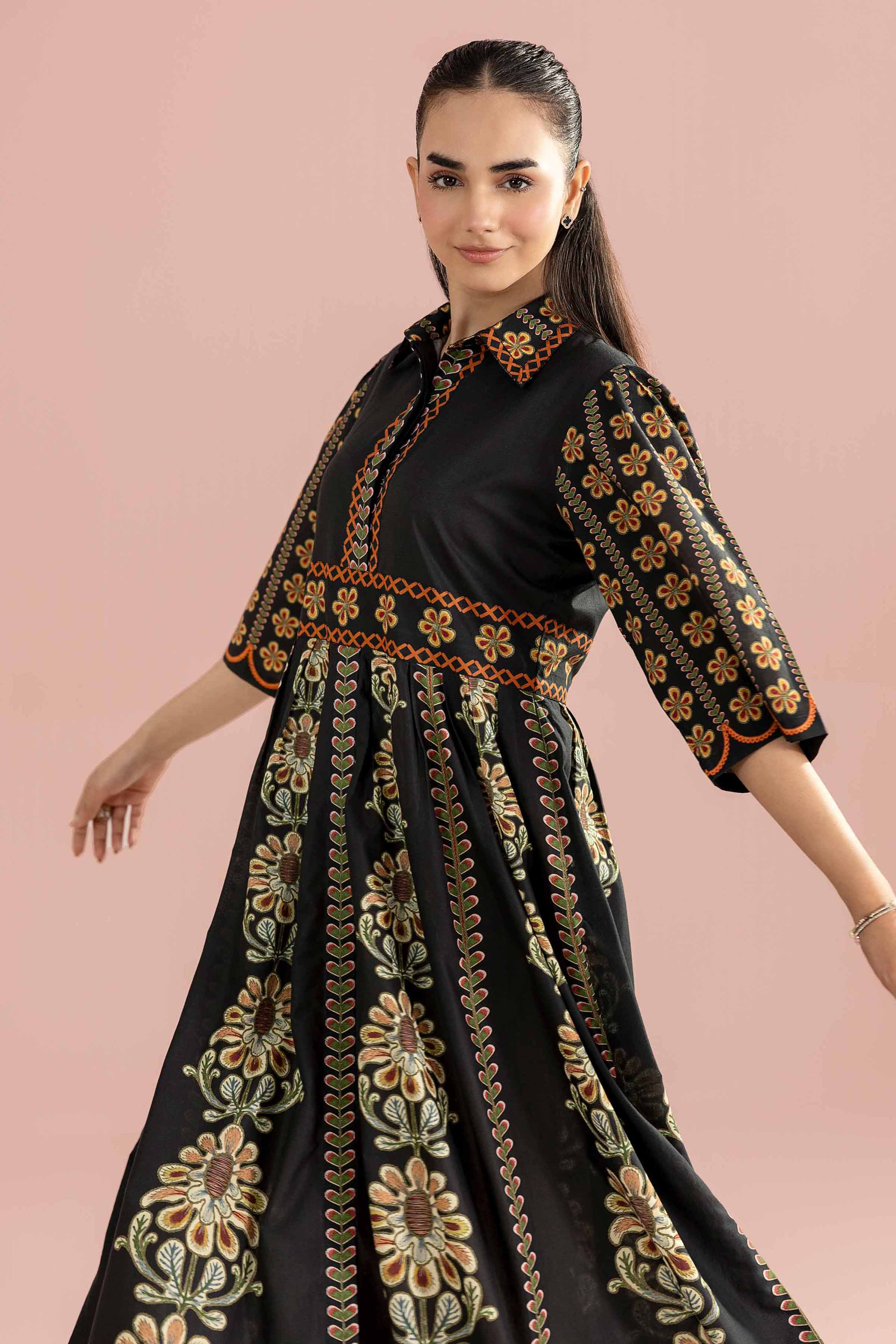 NishatUK - Black Printed Cambric 1-piece ready to wear dress