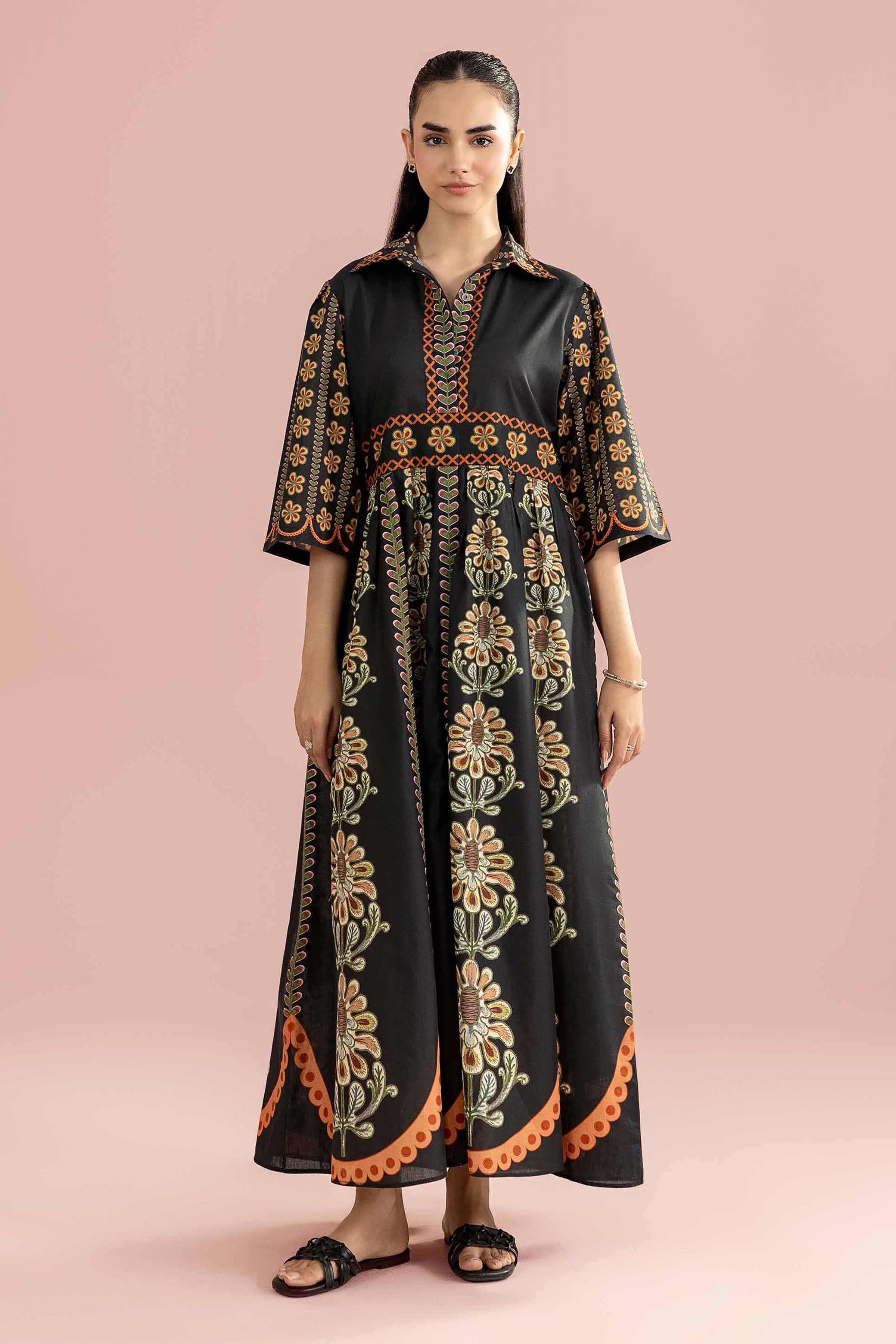 NishatUK - Black Printed Cambric 1-piece ready to wear dress