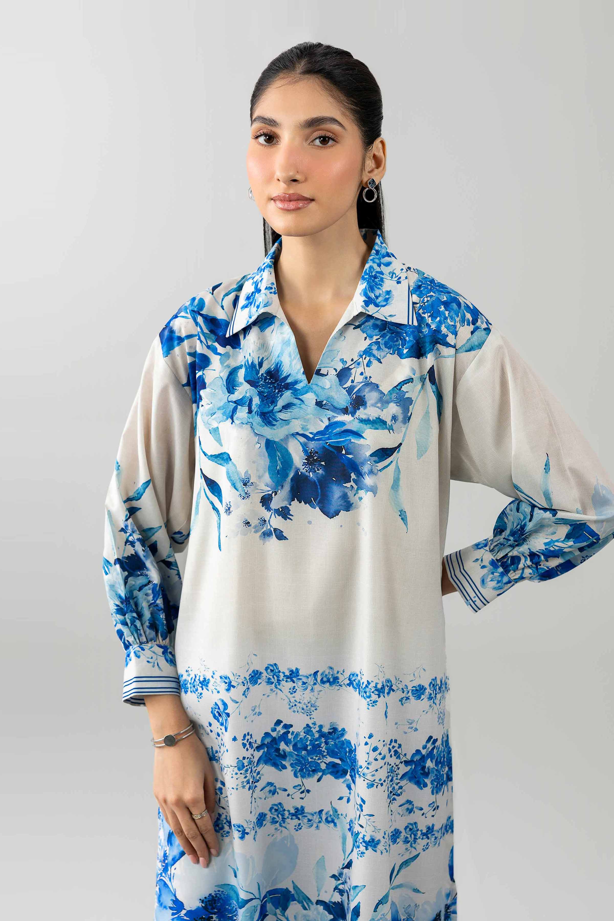 Nishat UK - White Printed Silk 1-piece ready to wear tunic