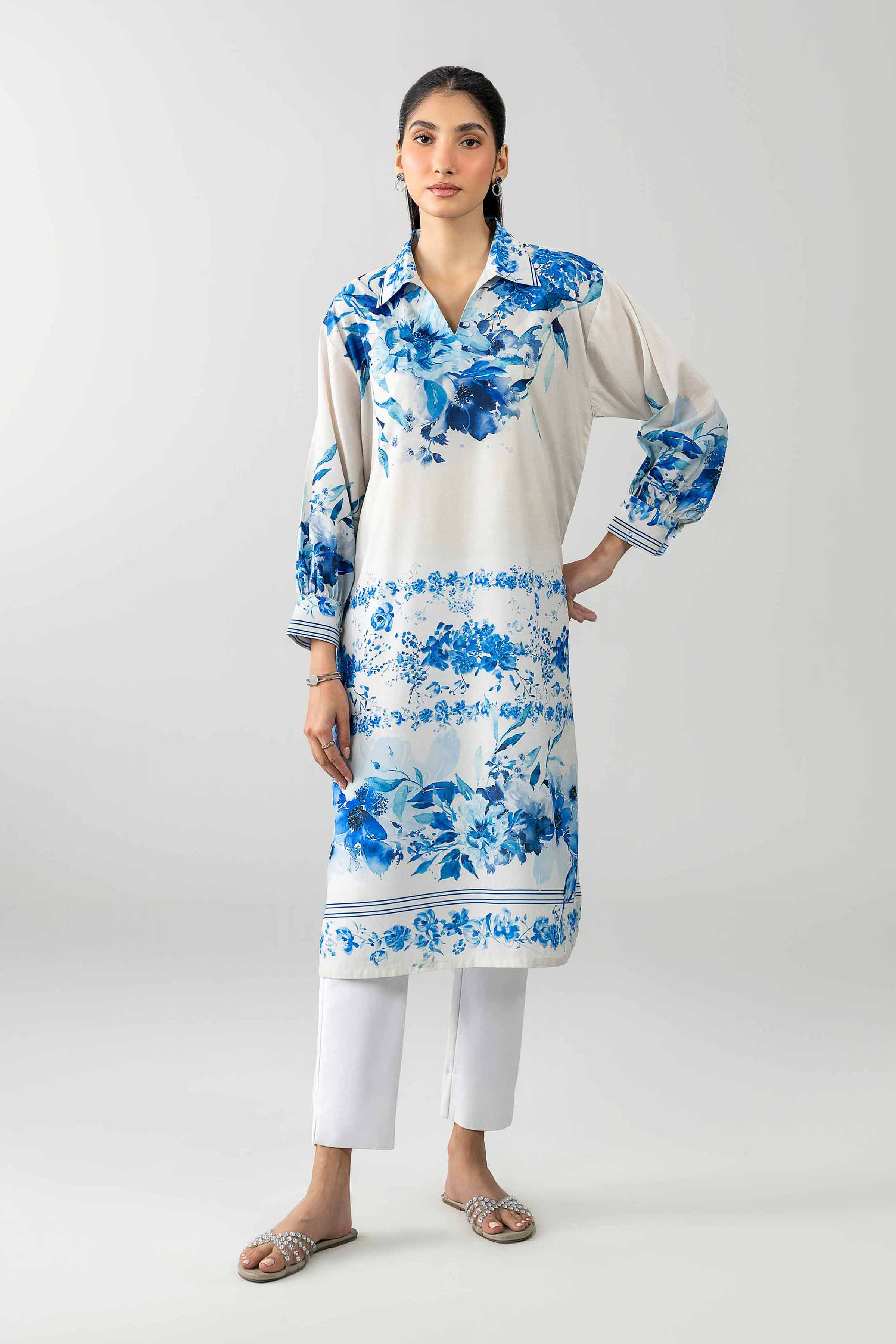 Nishat UK - White Printed Silk 1-piece ready to wear tunic
