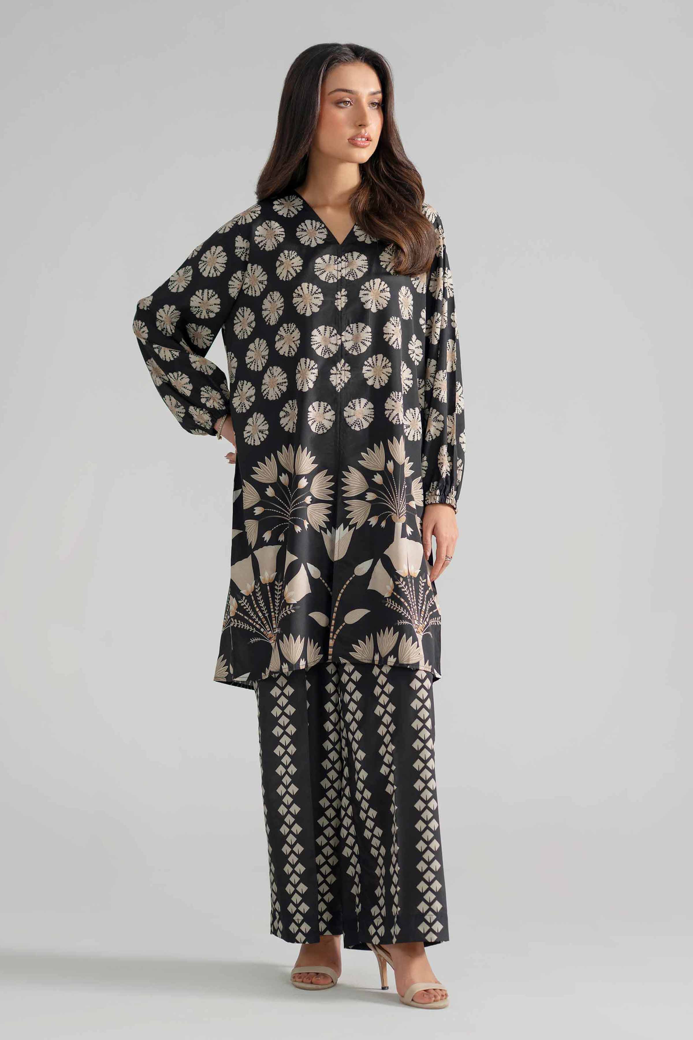 Nishat UK - Black Printed Silk 2-piece ready to wear Dress
