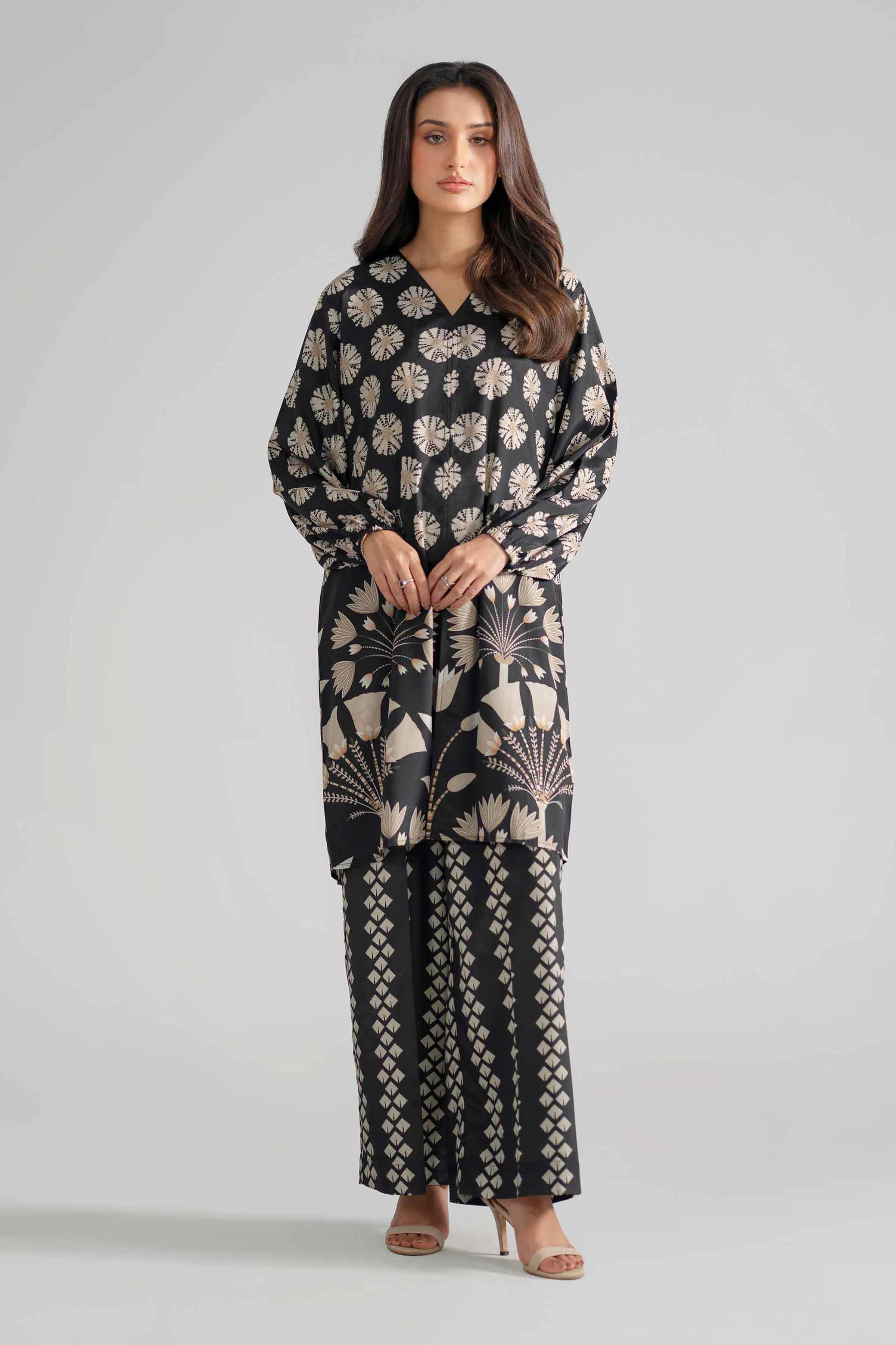 Nishat UK - Black Printed Silk 2-piece ready to wear Dress