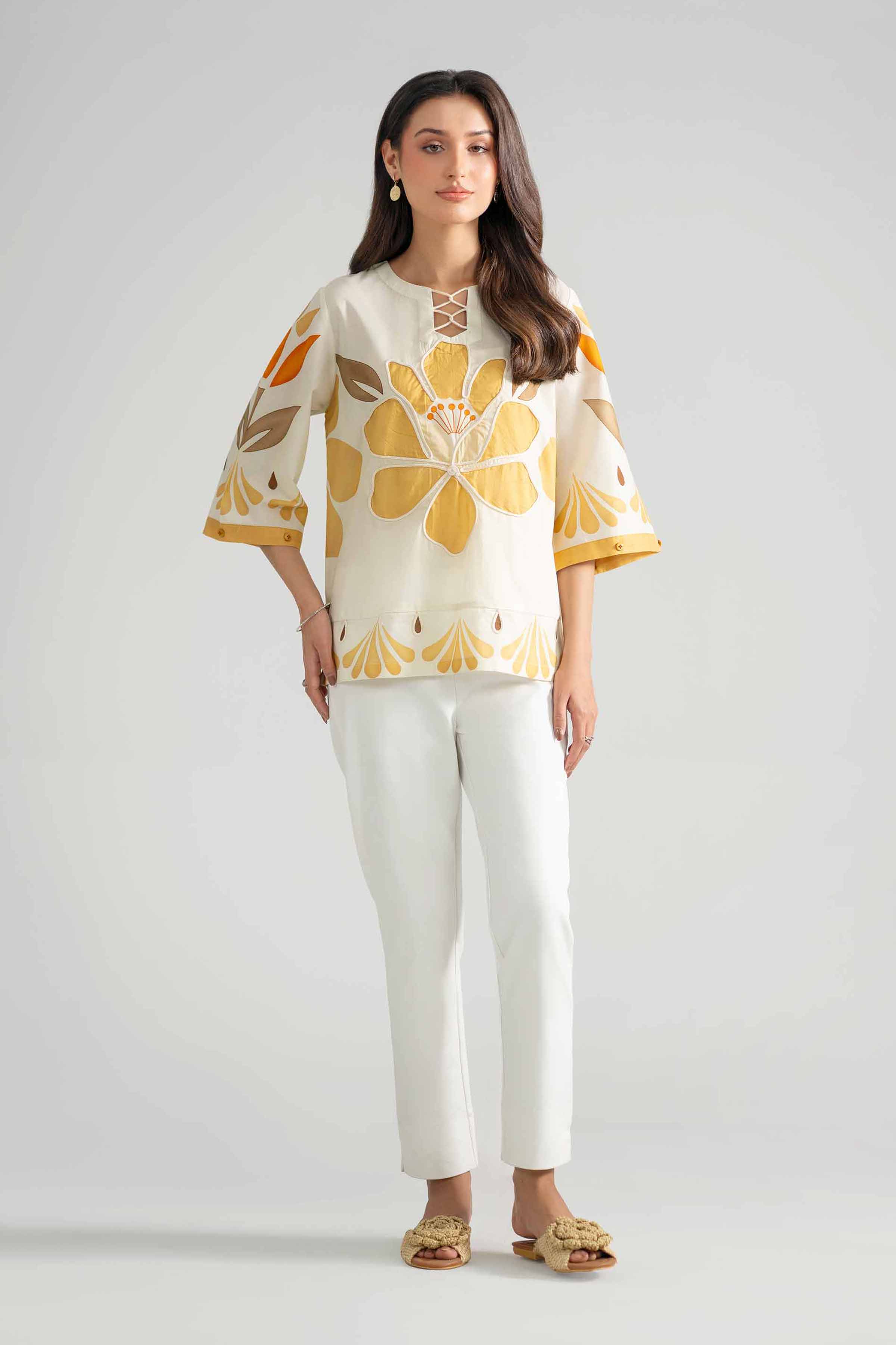Nishat UK - Off White Printed Cambric 1-piece ready to wear tunic