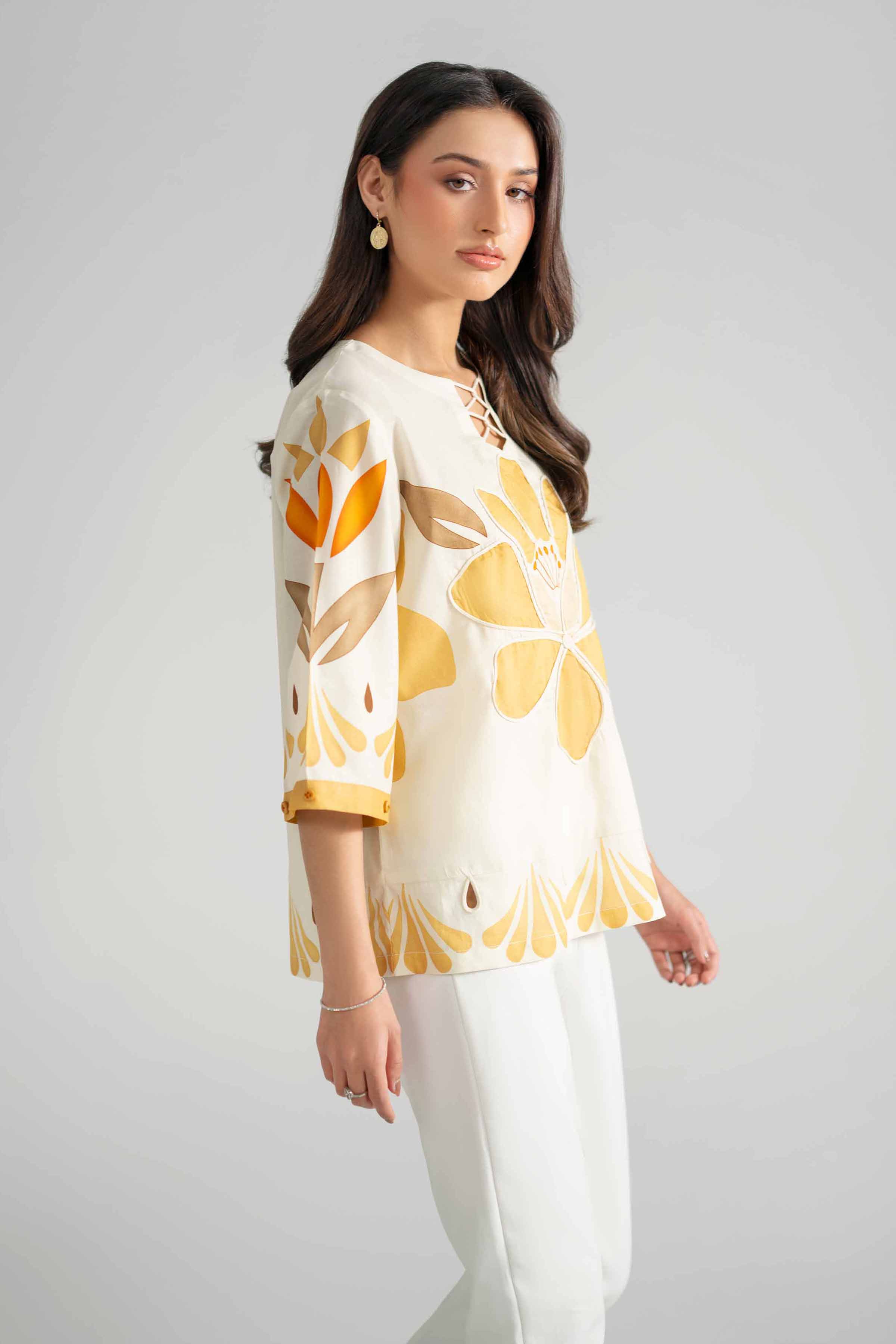 Nishat UK - Off White Printed Cambric 1-piece ready to wear tunic