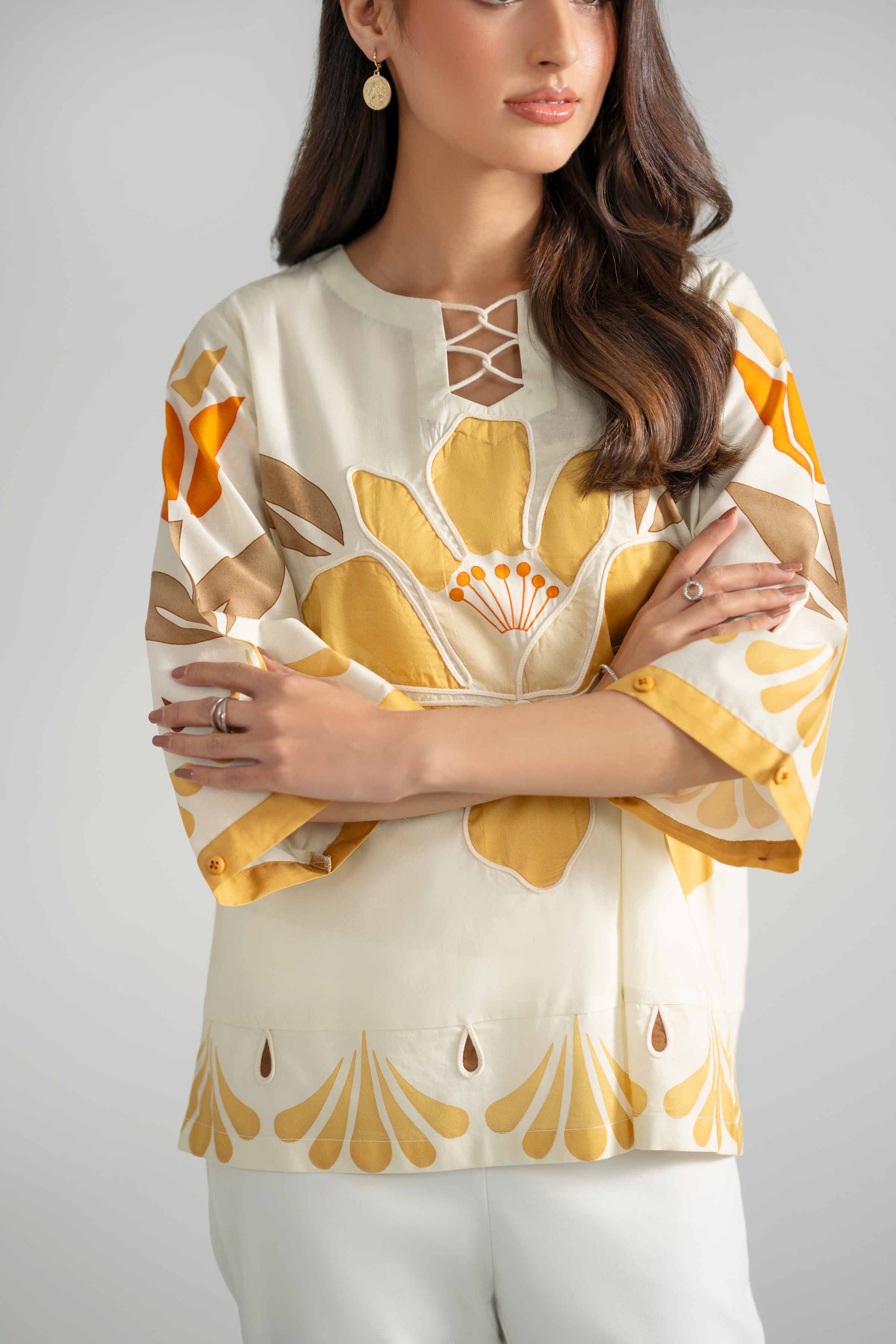 Nishat UK - Off White Printed Cambric 1-piece ready to wear tunic