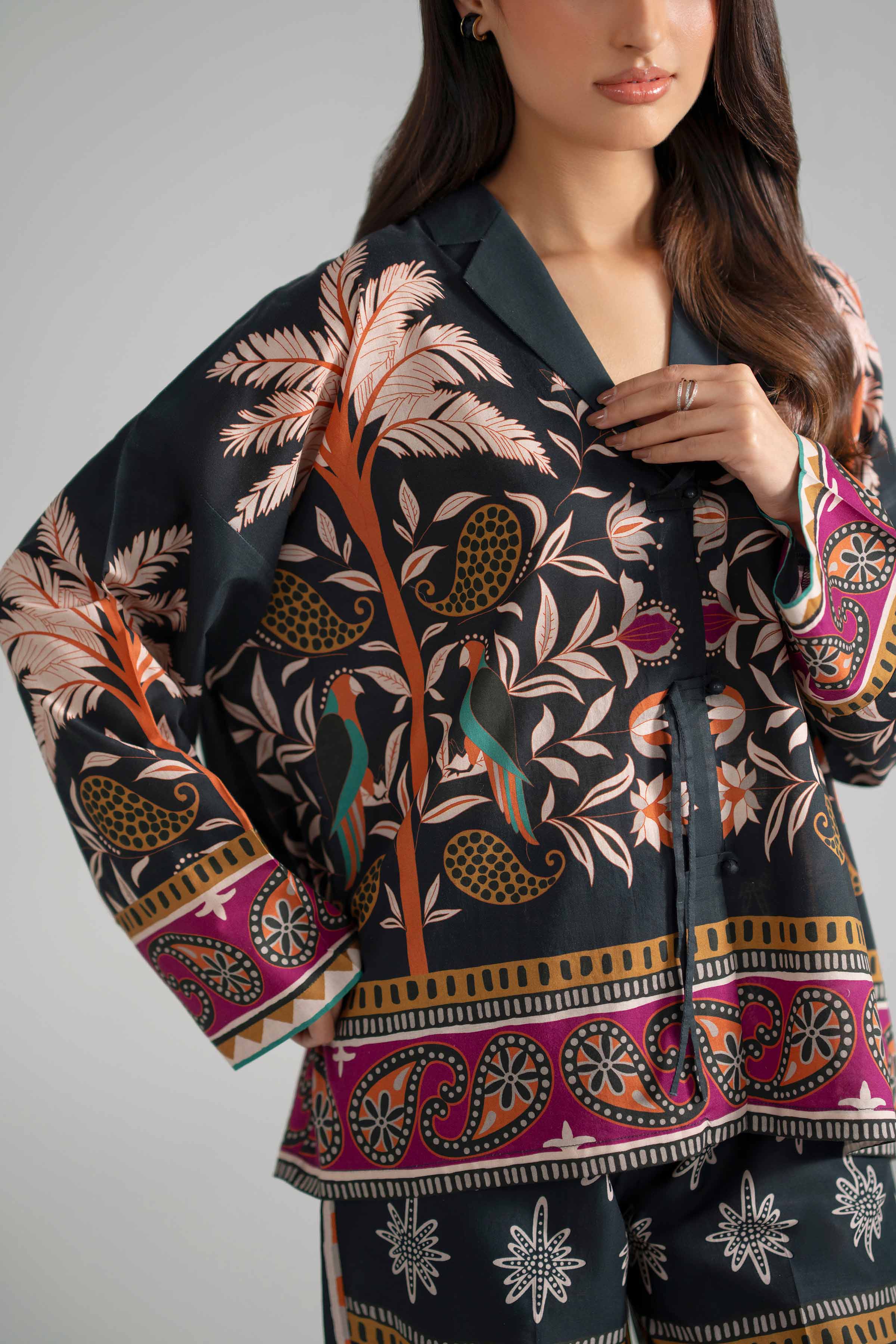 Nishat UK - Black Printed Cambric 2-piece ready to wear Dress