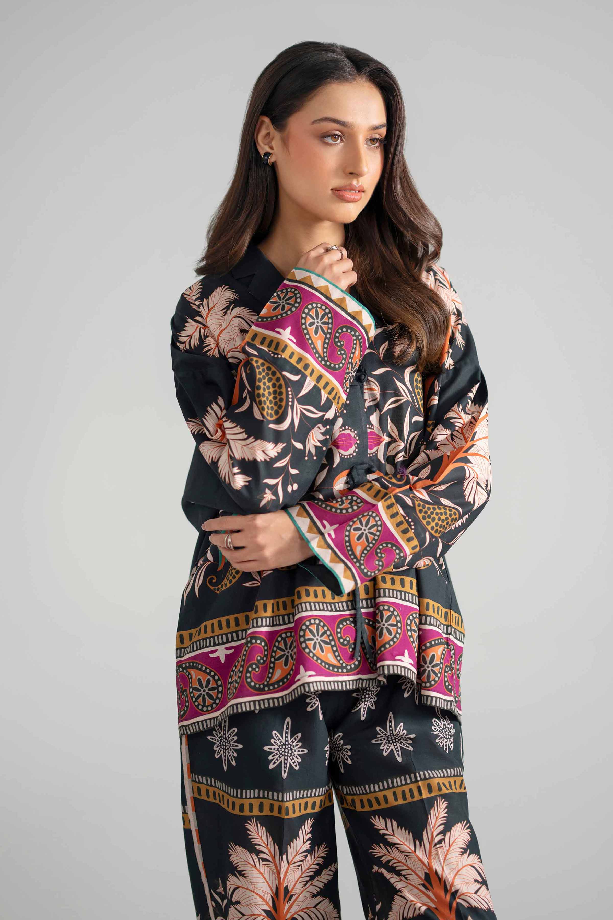Nishat UK - Black Printed Cambric 2-piece ready to wear Dress
