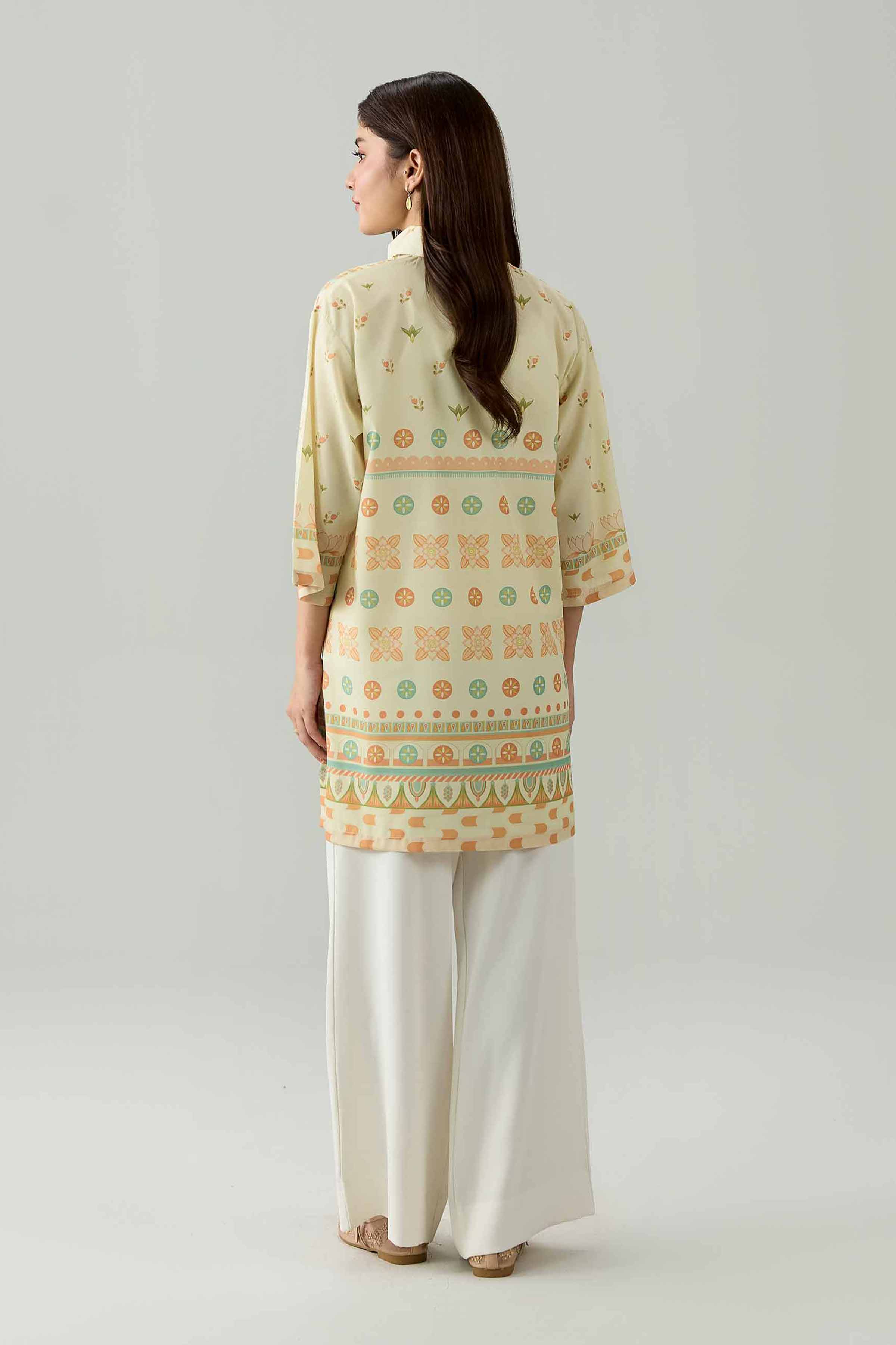 Nishat UK - Beige Printed Silk 1 Piece ready to wear tunic
