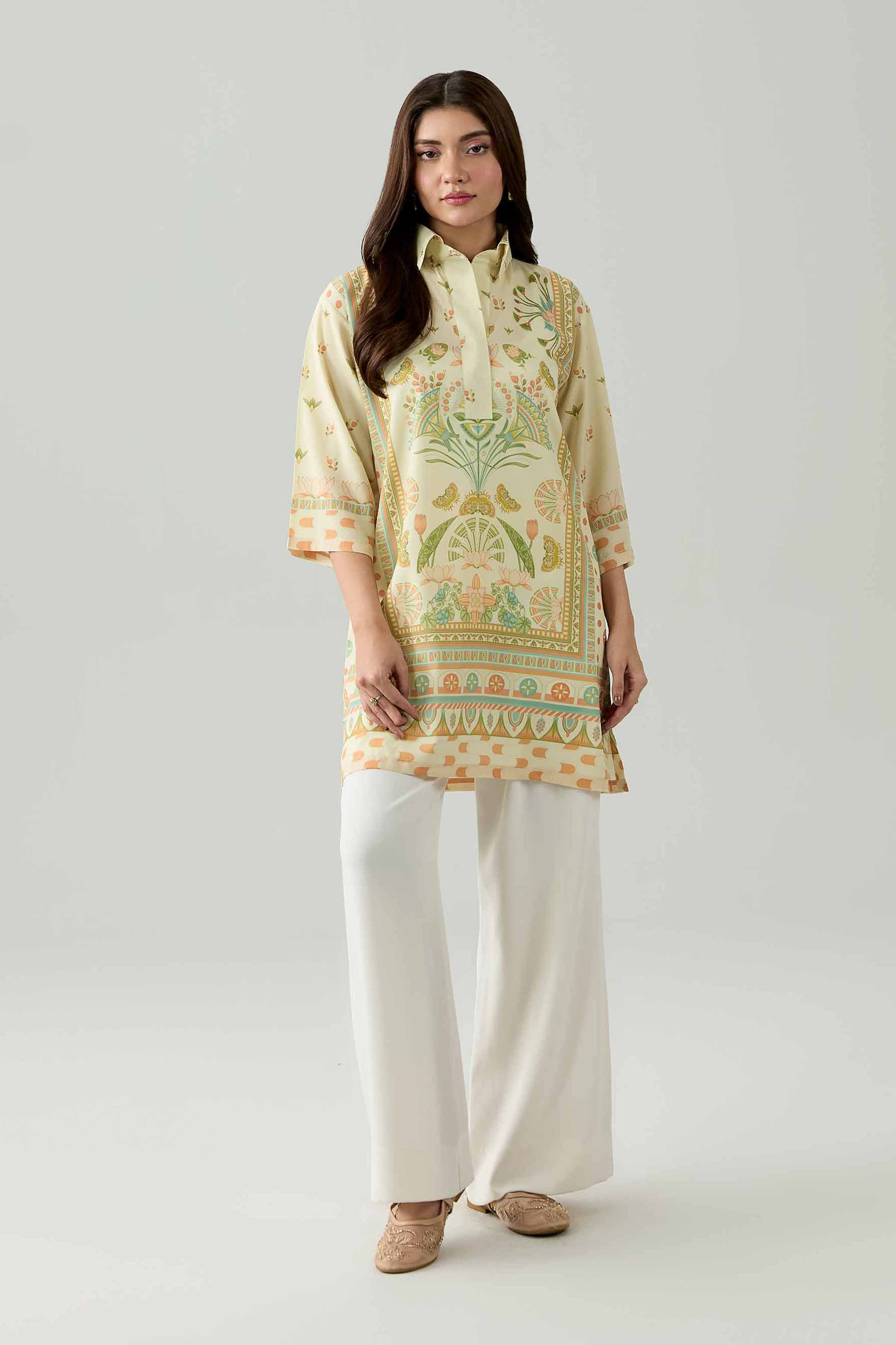 Nishat UK - Beige Printed Silk 1 Piece ready to wear tunic