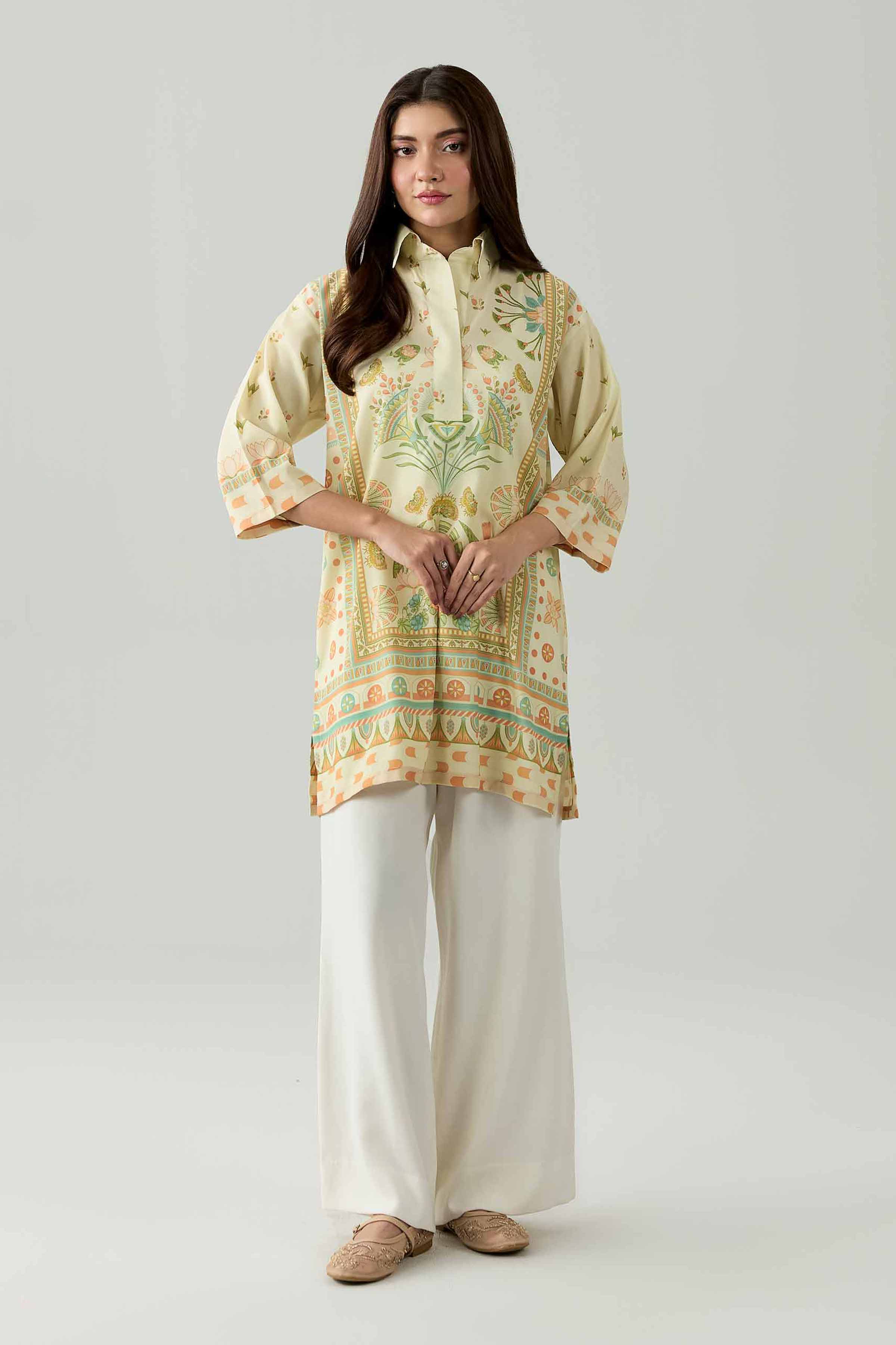 Nishat UK - Beige Printed Silk 1 Piece ready to wear tunic
