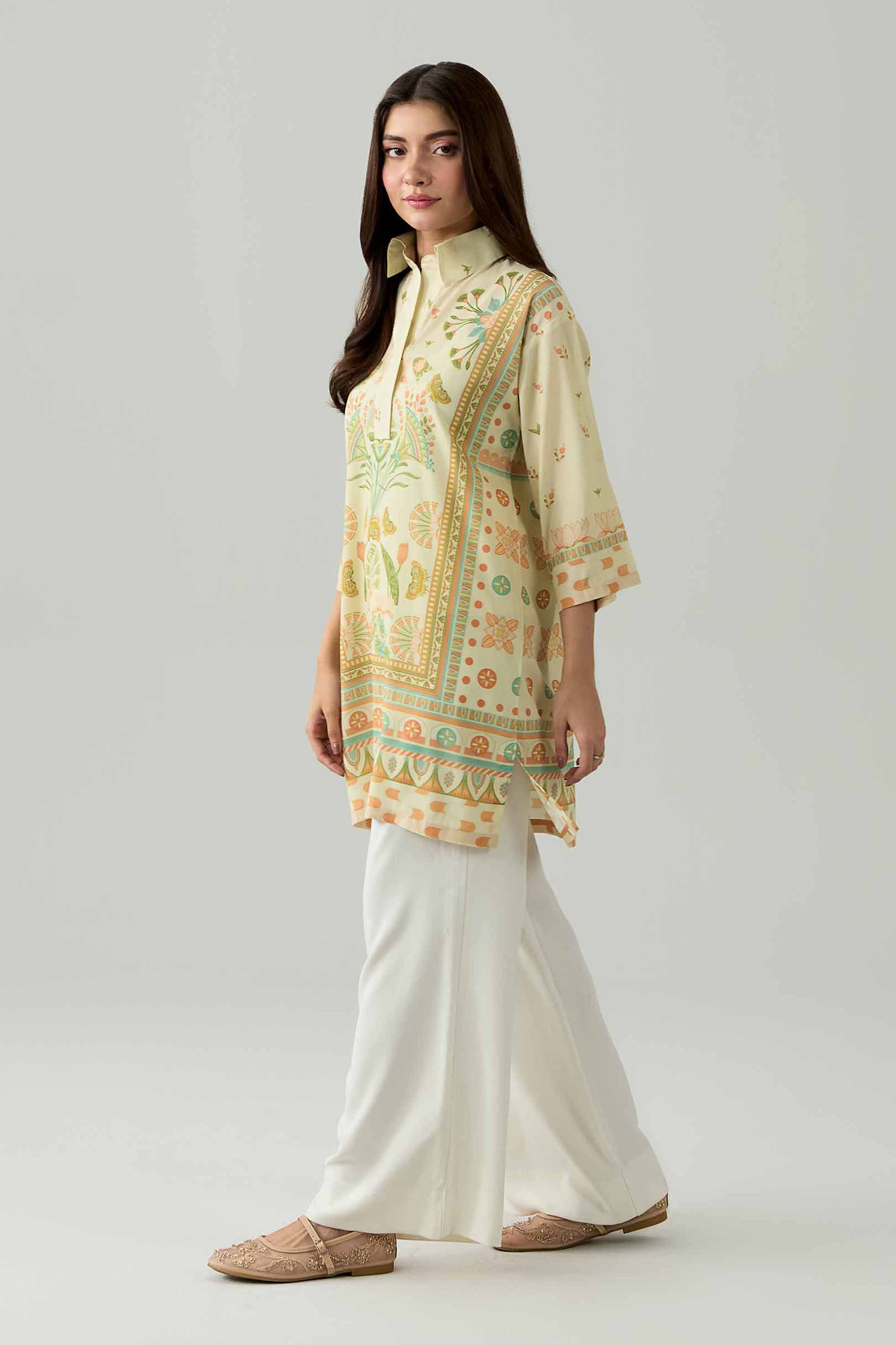 Nishat UK - Beige Printed Silk 1 Piece ready to wear tunic