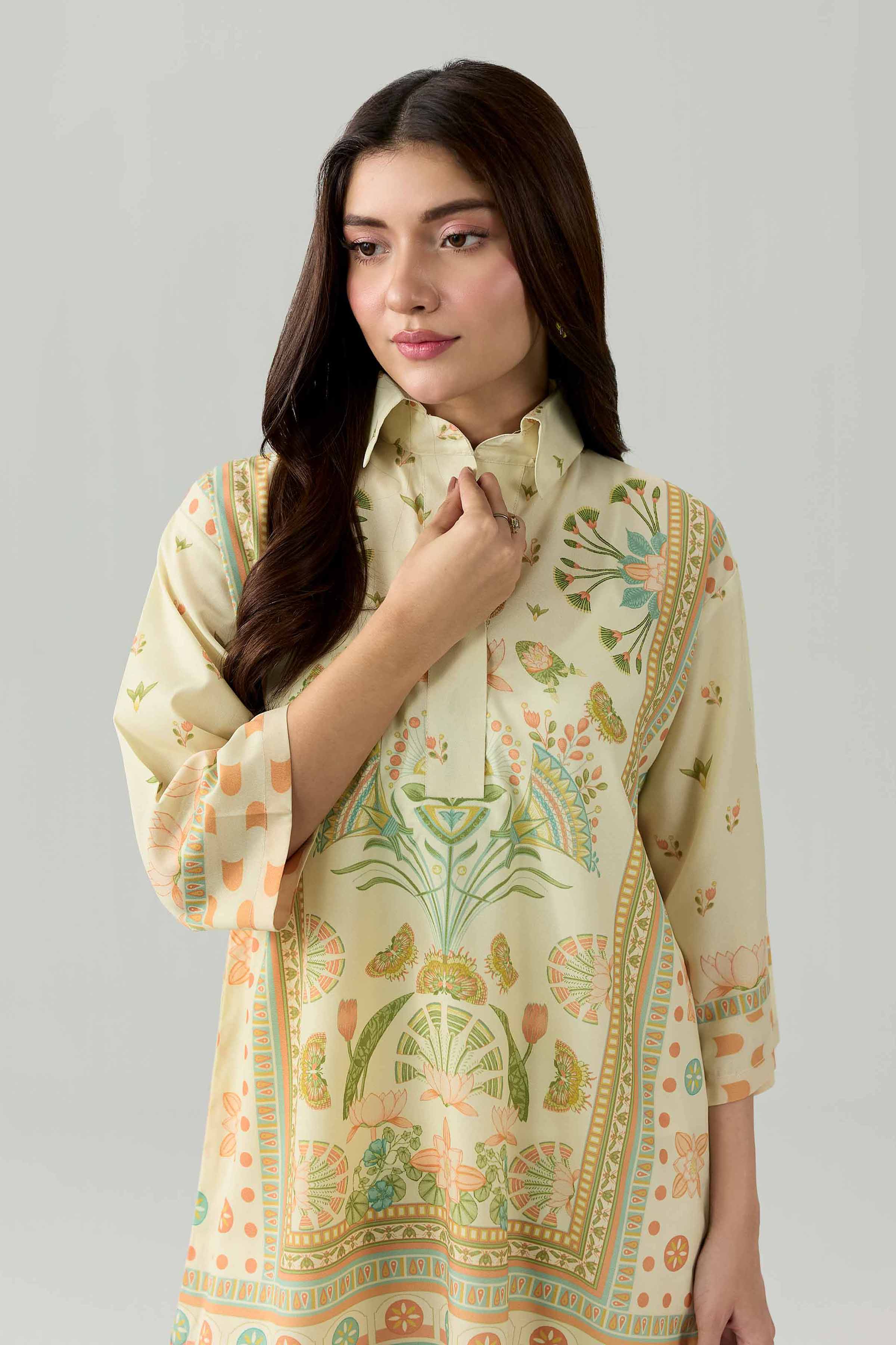 Nishat UK - Beige Printed Silk 1 Piece ready to wear tunic